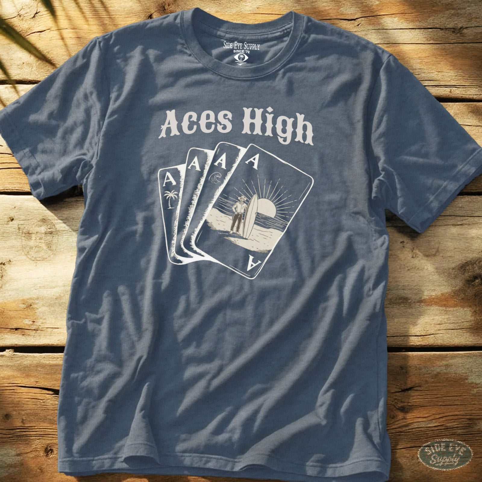 Aces High Tee Heather Indigo / S - by Side Eye Supply - Surf Beach Life Apparel
