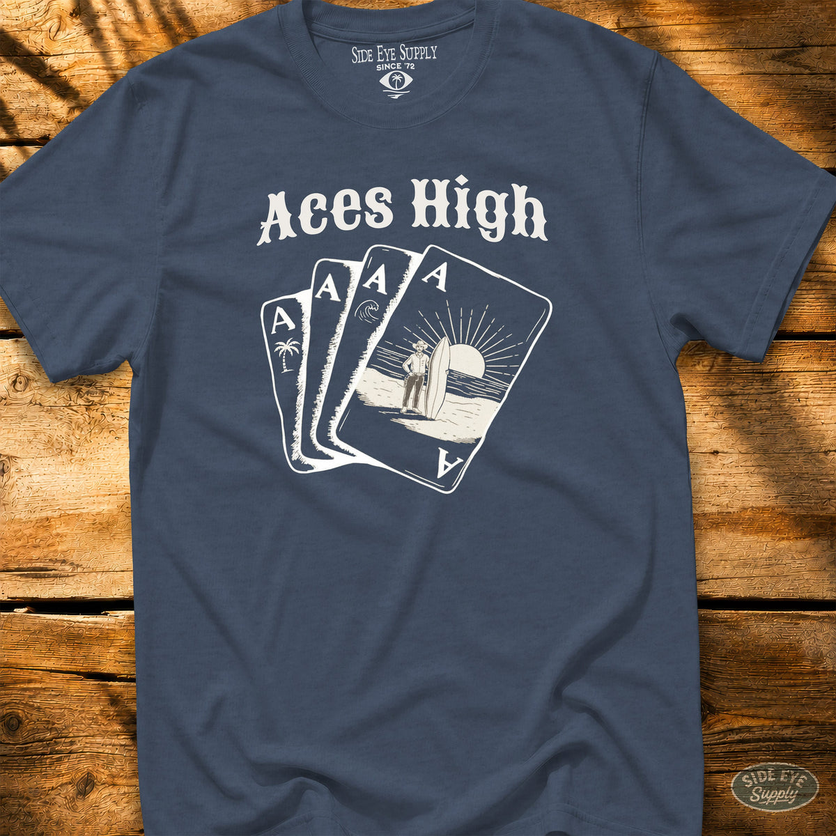 Aces High Tee Heather Indigo / S - by Side Eye Supply - Surf Beach Life Apparel