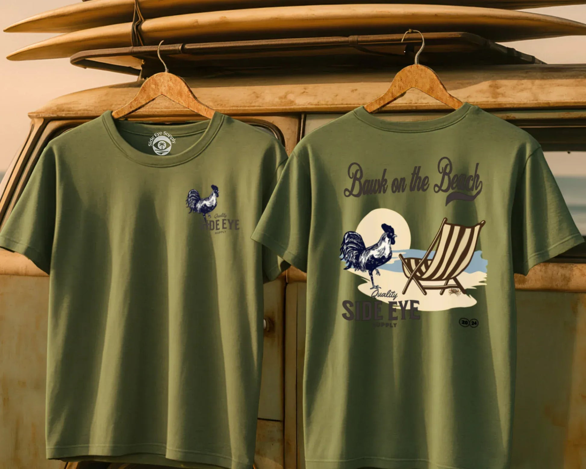 Bawk on the Beach Tee Military Green / S - by Side Eye Supply - Surf Beach Life Apparel