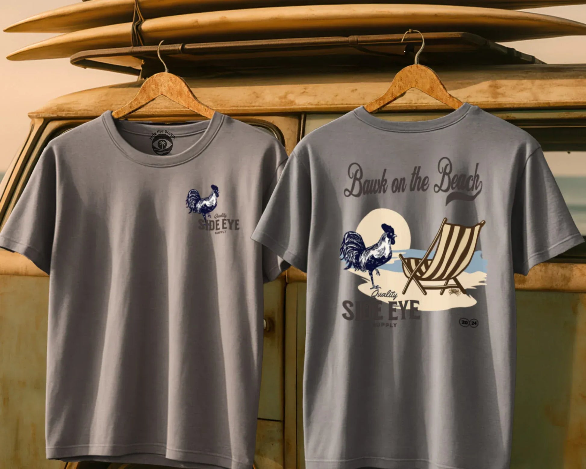 Bawk on the Beach Tee Ice Grey / S - by Side Eye Supply - Surf Beach Life Apparel