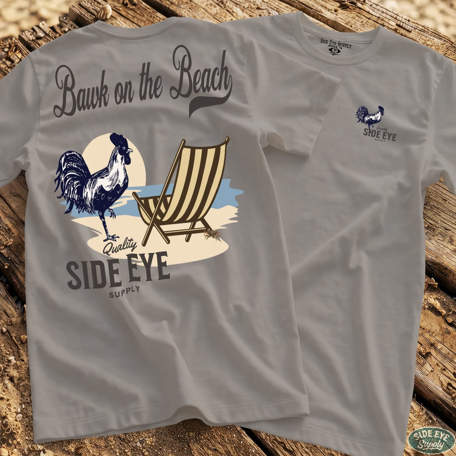 Bawk on the Beach Tee Ice Grey / S - by Side Eye Supply - Surf Beach Life Apparel