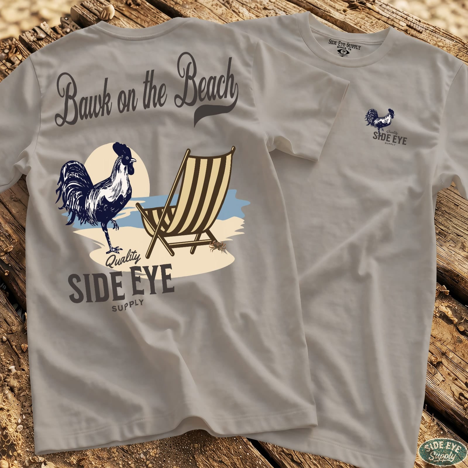 Bawk on the Beach Tee Ice Grey / S - by Side Eye Supply - Surf Beach Life Apparel