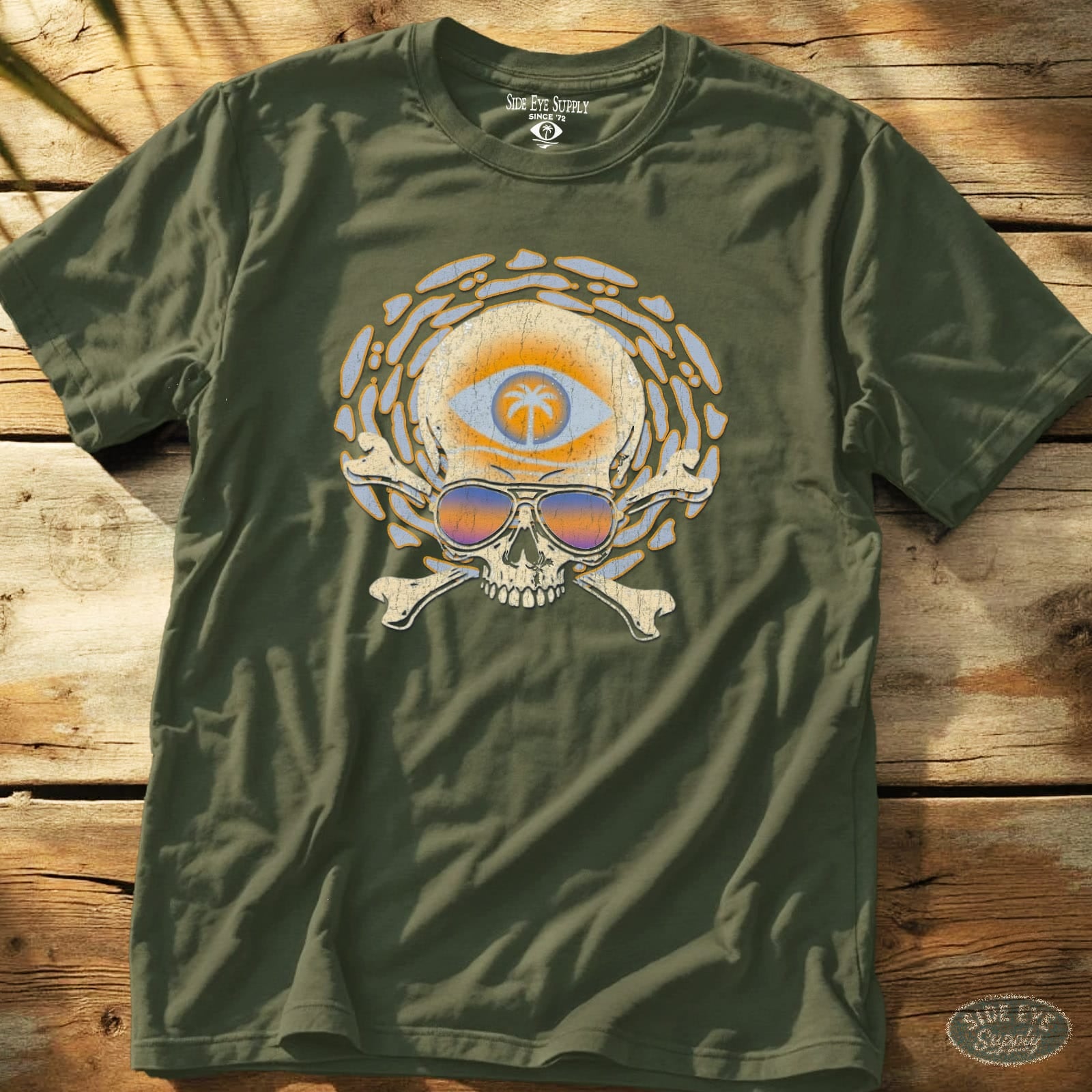 Beach Skull Tee Military Green / S - by Side Eye Supply - Surf Beach Life Apparel