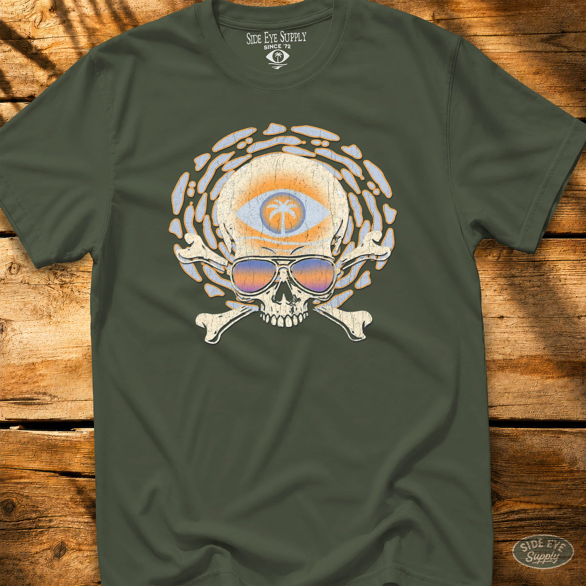Beach Skull Tee Military Green / S - by Side Eye Supply - Surf Beach Life Apparel