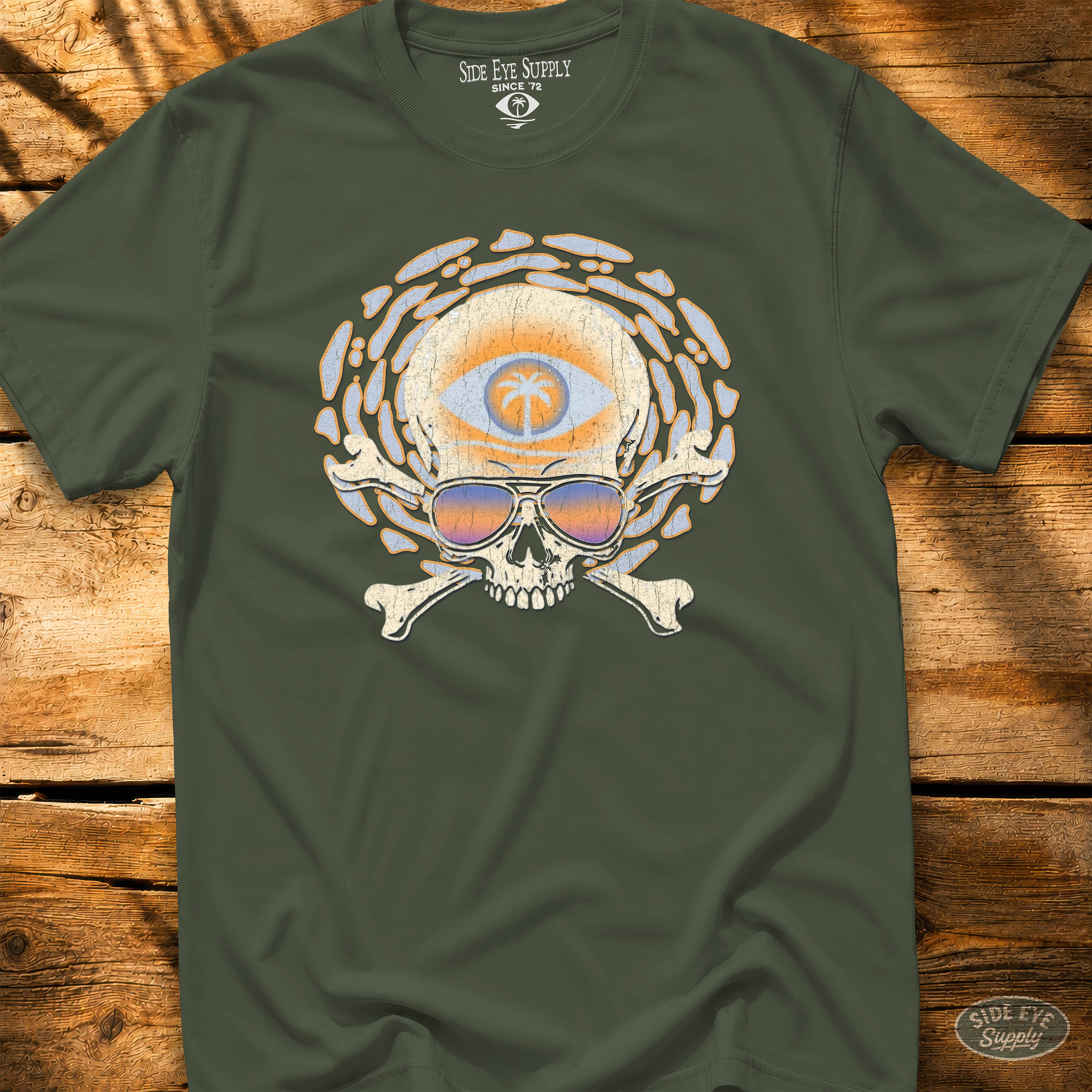 Beach Skull Tee Military Green / S - by Side Eye Supply - Surf Beach Life Apparel