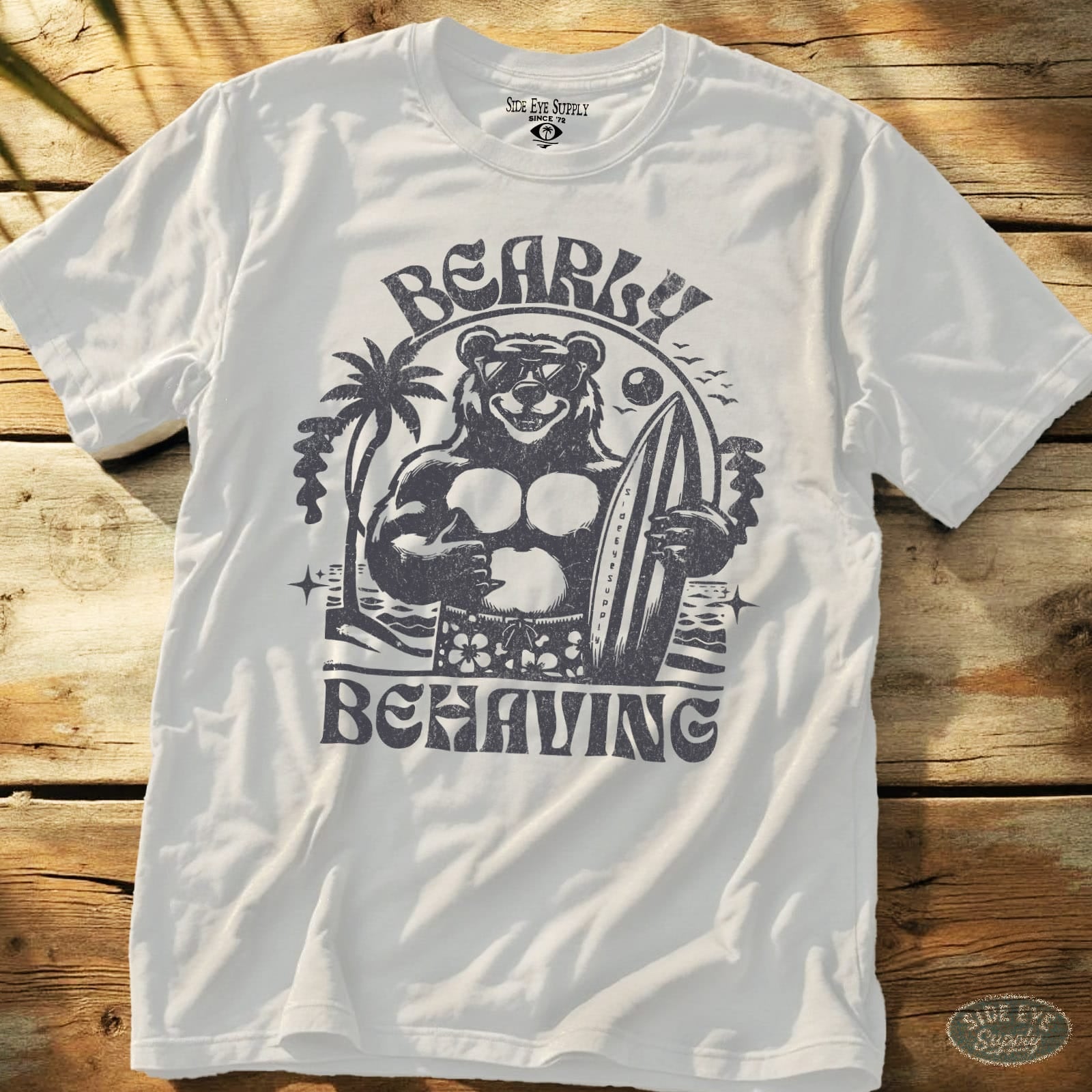 Bearly Behaving Tee White / S - by Side Eye Supply - Surf Beach Life Apparel
