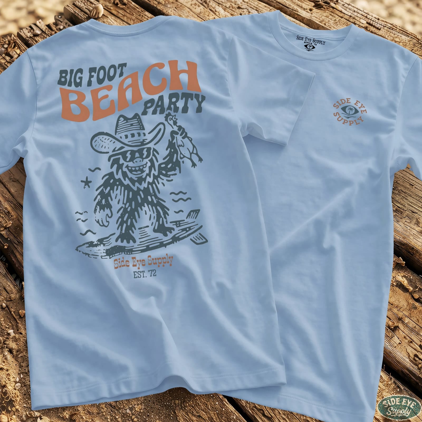 Big Foot Beach Tee Light Blue / S - by Side Eye Supply - Surf Beach Life Apparel