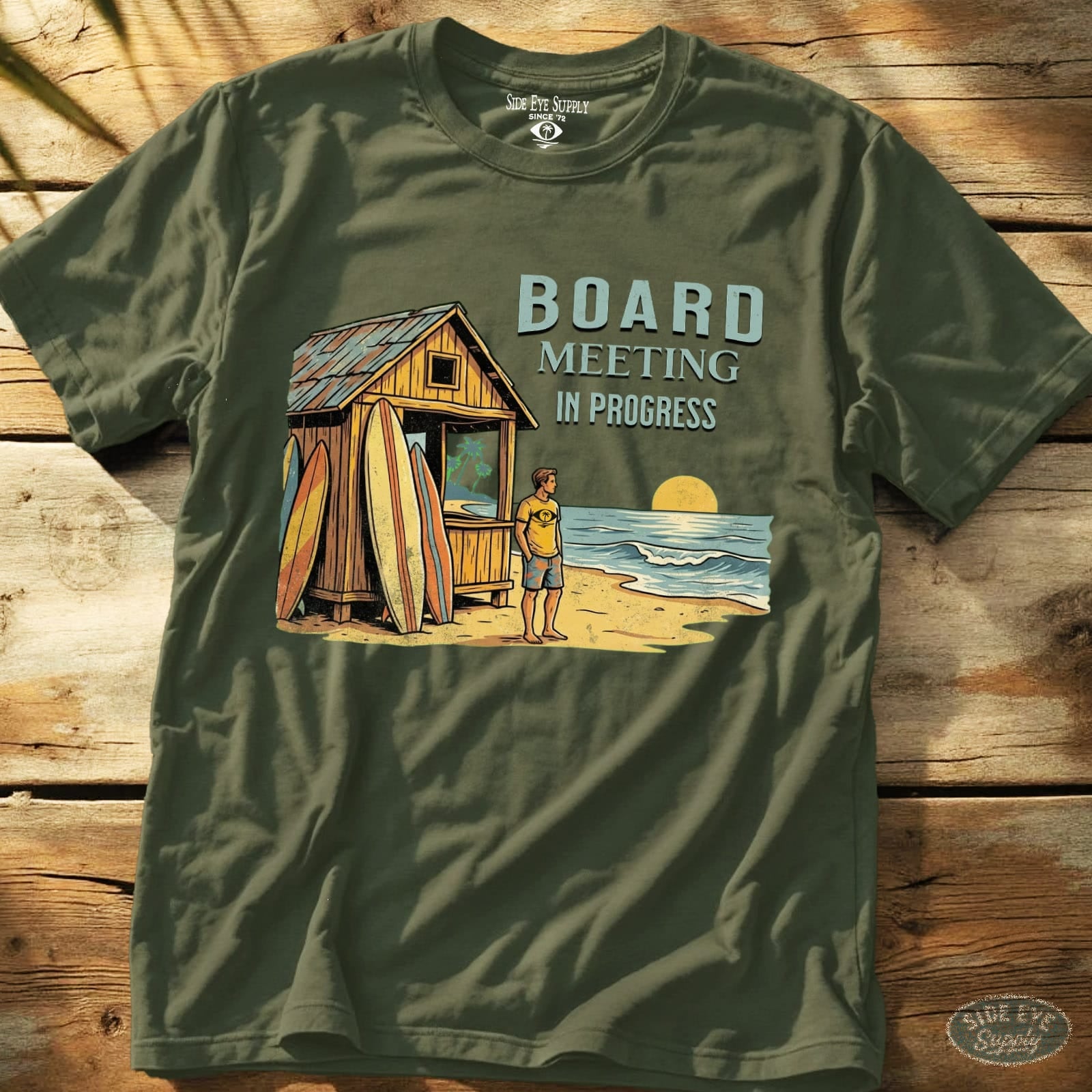 Board Meeting Tee Military Green / S - by Side Eye Supply - Surf Beach Life Apparel