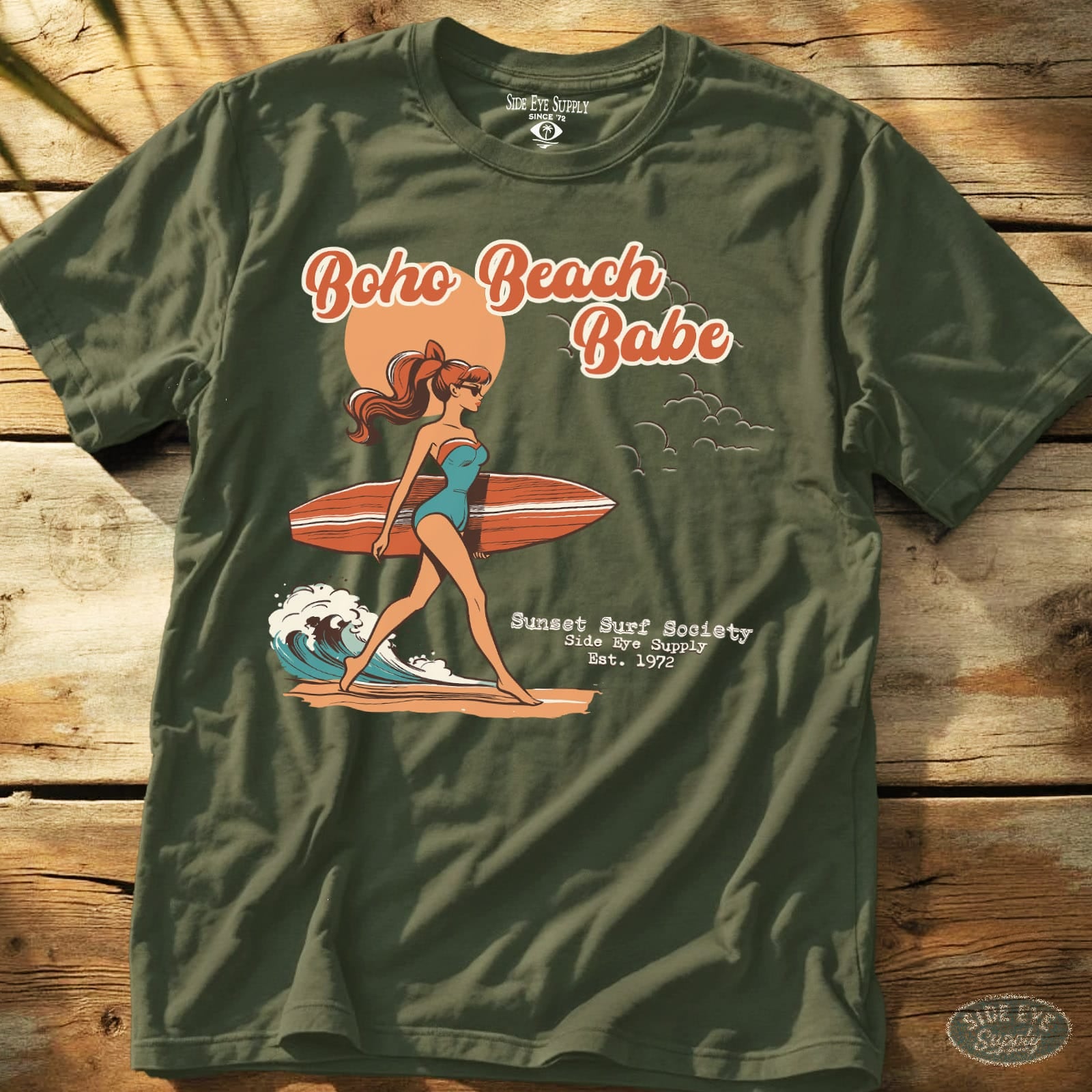 Boho Board Babe Tee Military Green / S - by Side Eye Supply - Surf Beach Life Apparel