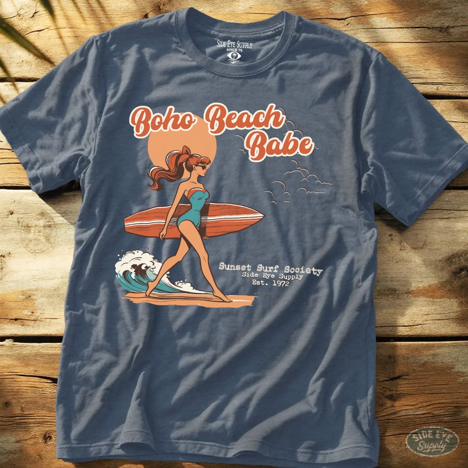Boho Board Babe Tee Heather Indigo / S - by Side Eye Supply - Surf Beach Life Apparel