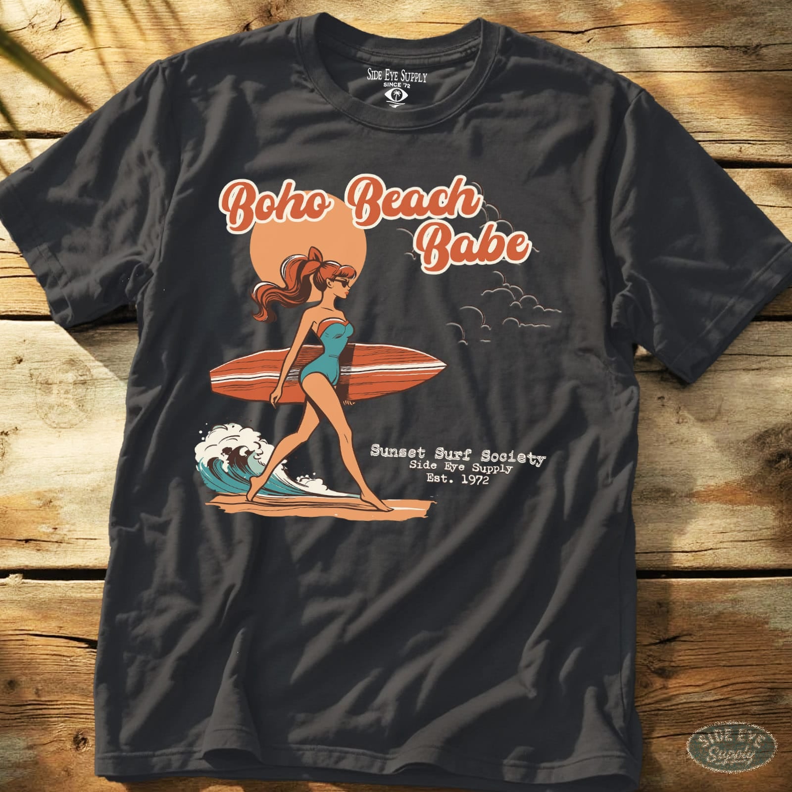 Boho Board Babe Tee Charcoal / S - by Side Eye Supply - Surf Beach Life Apparel