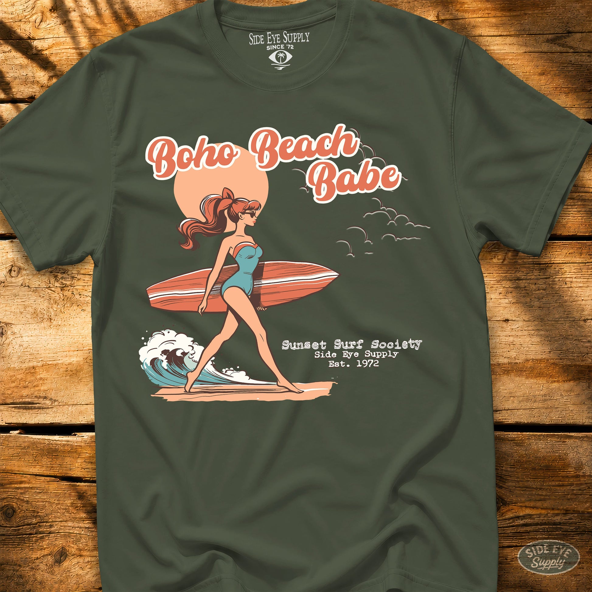 Boho Board Babe Tee Military Green / S - by Side Eye Supply - Surf Beach Life Apparel