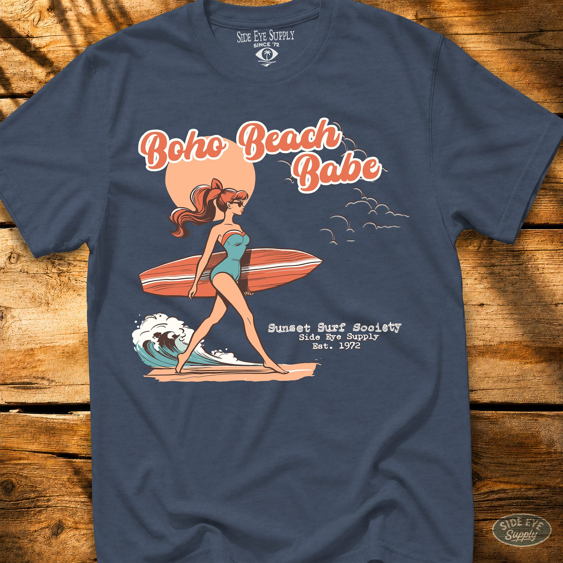 Boho Board Babe Tee Heather Indigo / S - by Side Eye Supply - Surf Beach Life Apparel