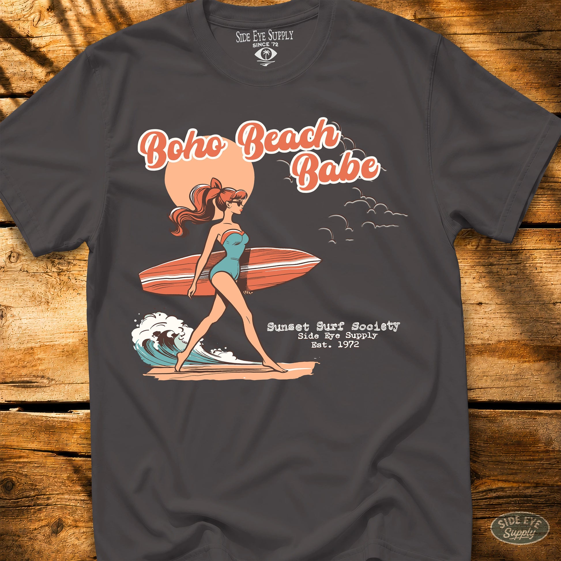 Boho Board Babe Tee Charcoal / S - by Side Eye Supply - Surf Beach Life Apparel