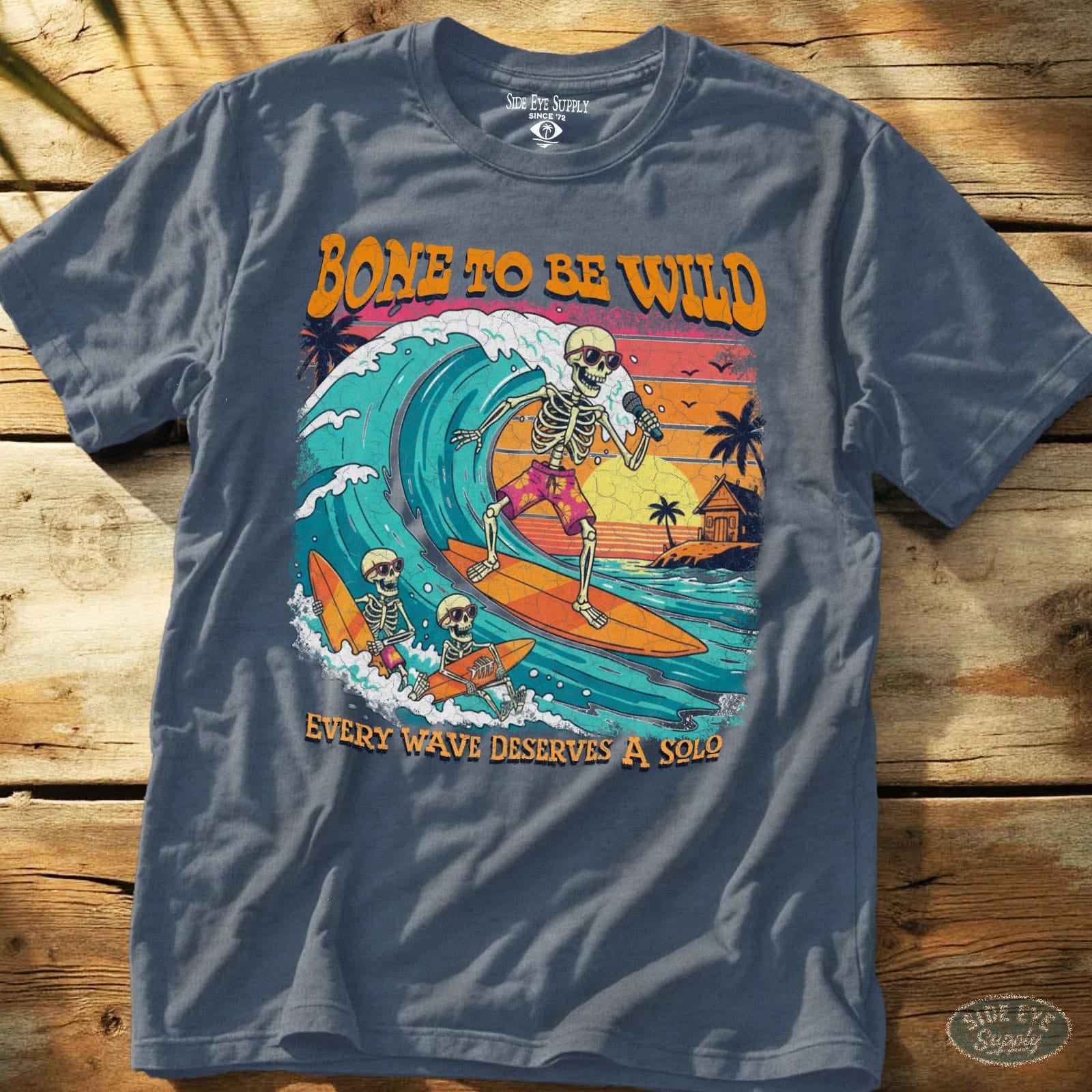 Bone To Be Wild Tee Heather Indigo / S - by Side Eye Supply - Surf Beach Life Apparel