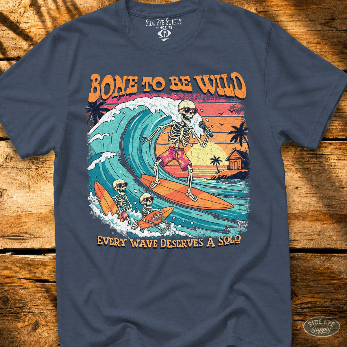 Bone To Be Wild Tee Heather Indigo / S - by Side Eye Supply - Surf Beach Life Apparel