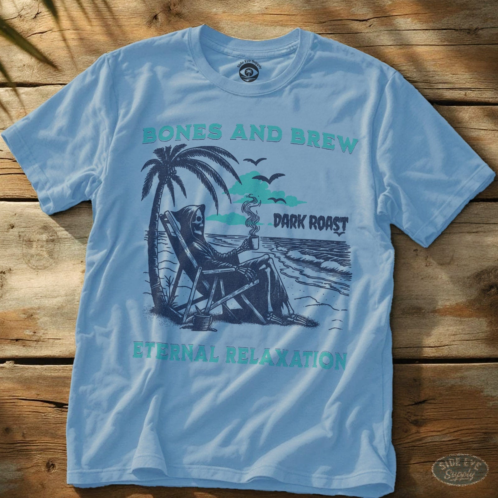 Bones and Brew T-Shirt Light Blue / S - by Side Eye Supply - Surf Beach Life Apparel