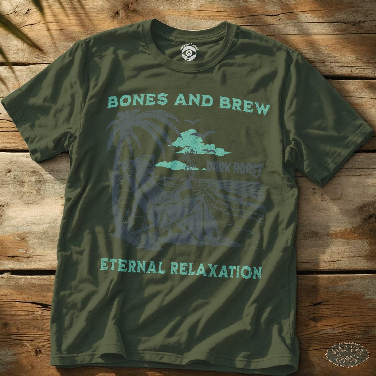 Bones and Brew T-Shirt Military Green / S - by Side Eye Supply - Surf Beach Life Apparel