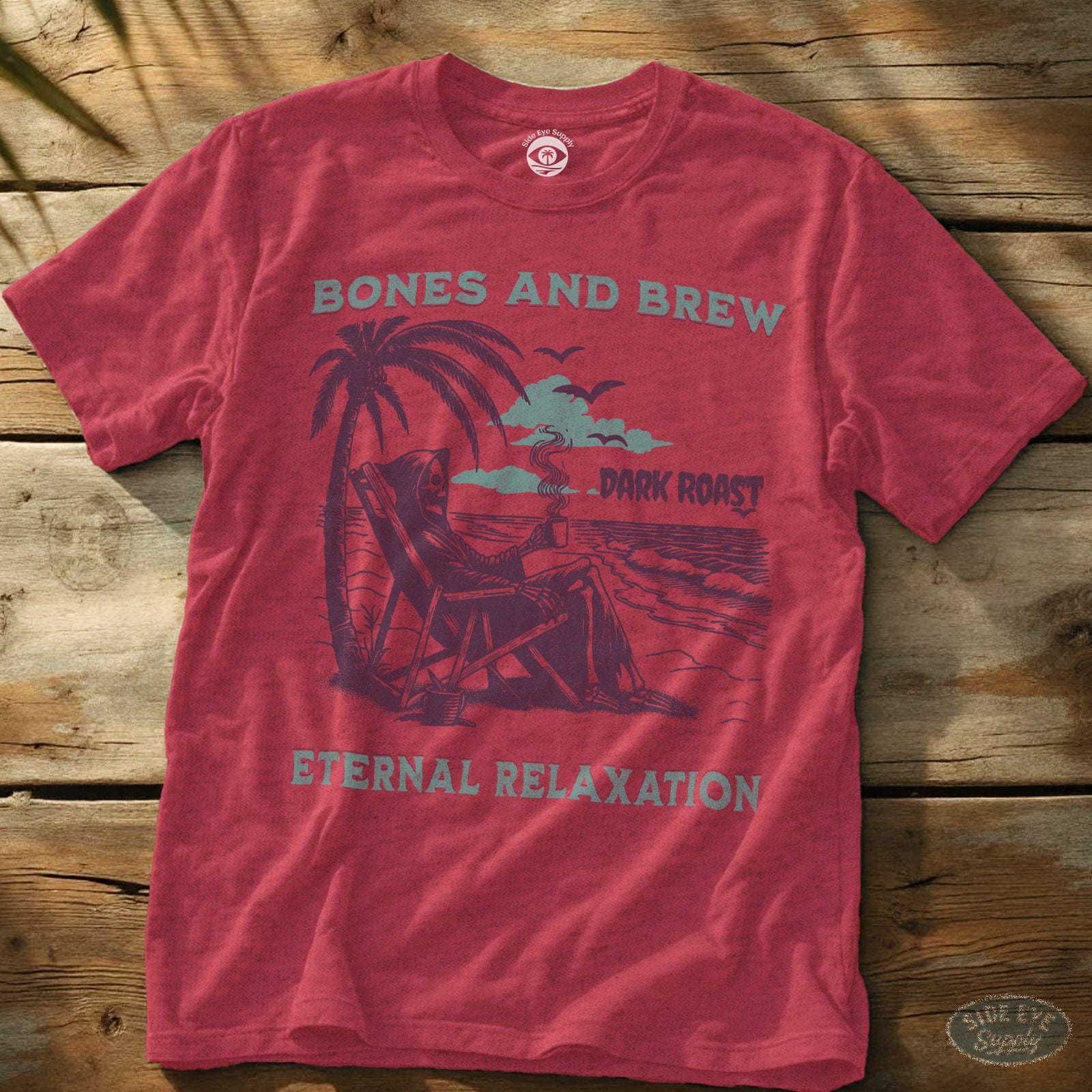 Bones and Brew T-Shirt Heather Red / S - by Side Eye Supply - Surf Beach Life Apparel