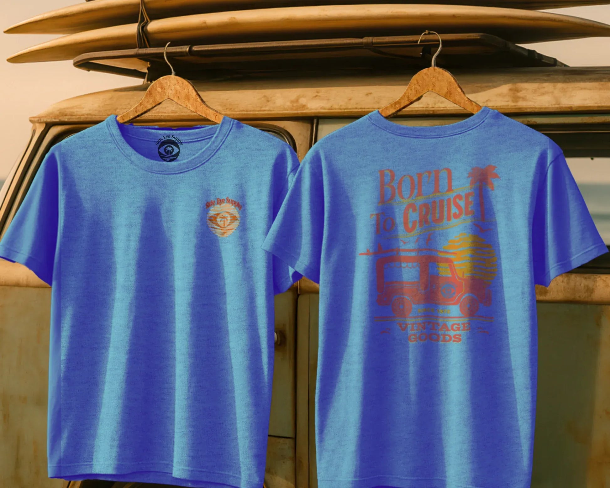 Born to Cruise Tee Heather Royal / S - by Side Eye Supply - Surf Beach Life Apparel