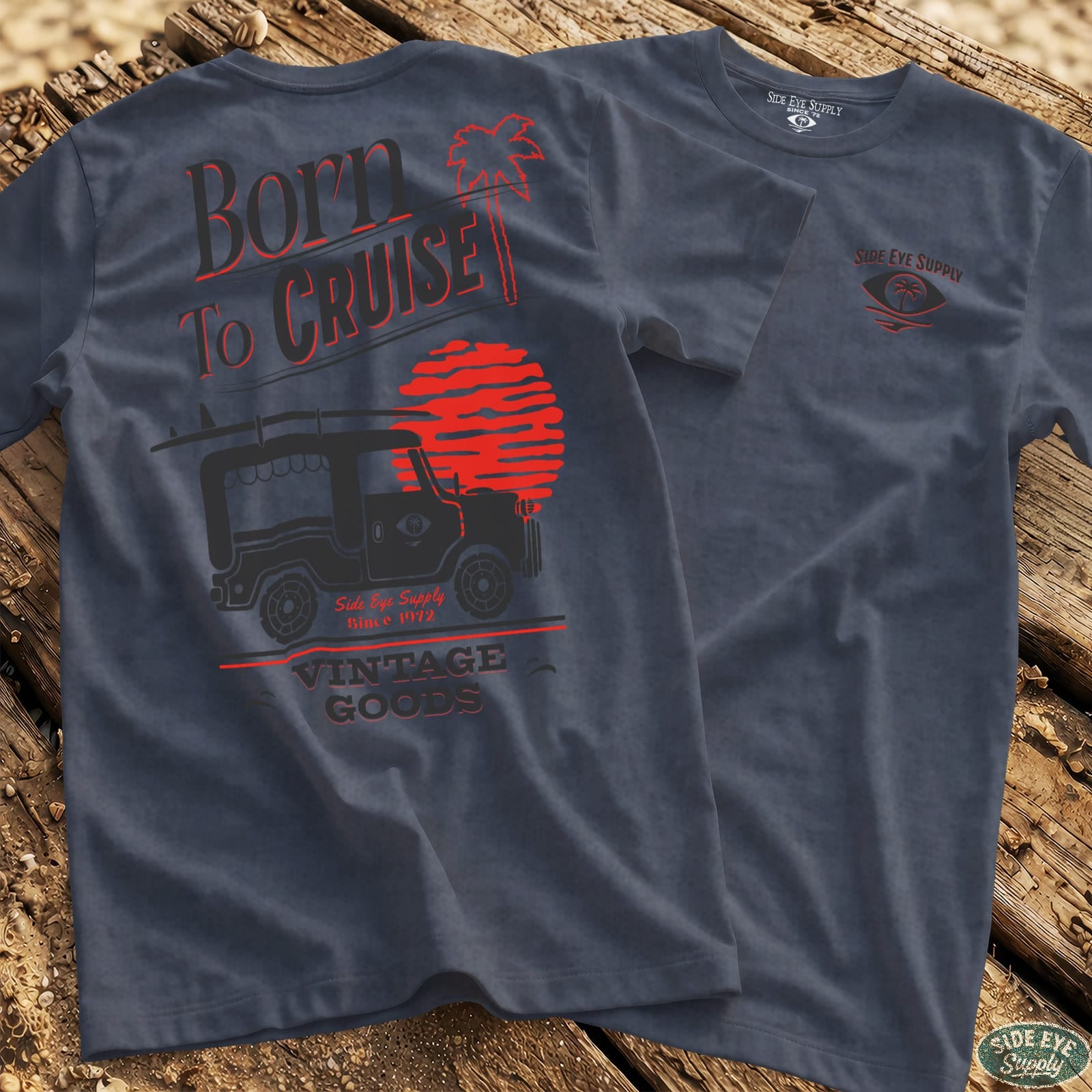 Born to Cruise - Tee Heather Indigo / S - by Side Eye Supply - Surf Beach Life Apparel