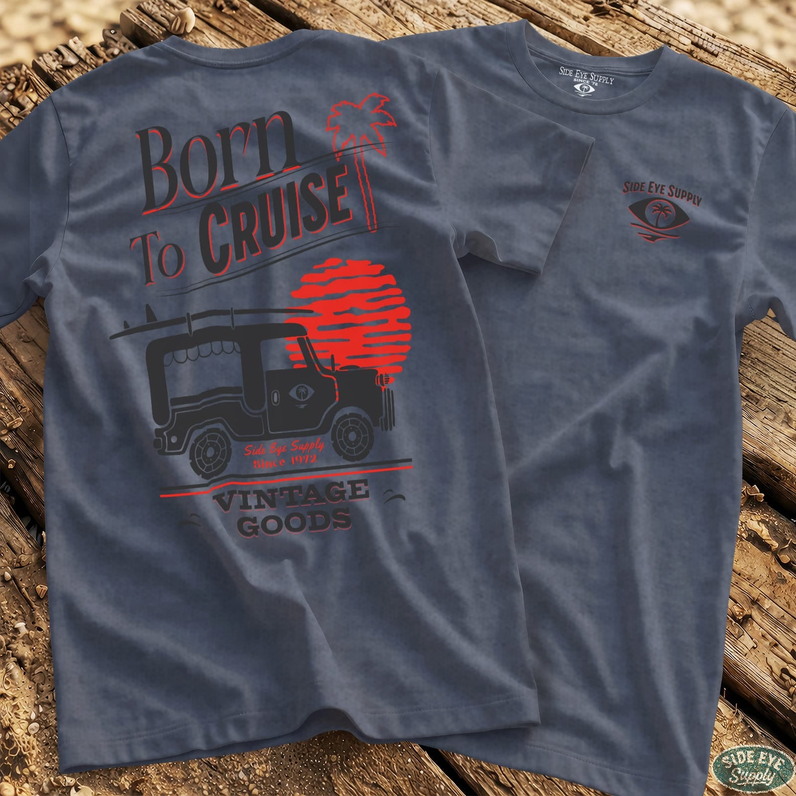 Born to Cruise - Tee Heather Indigo / S - by Side Eye Supply - Surf Beach Life Apparel
