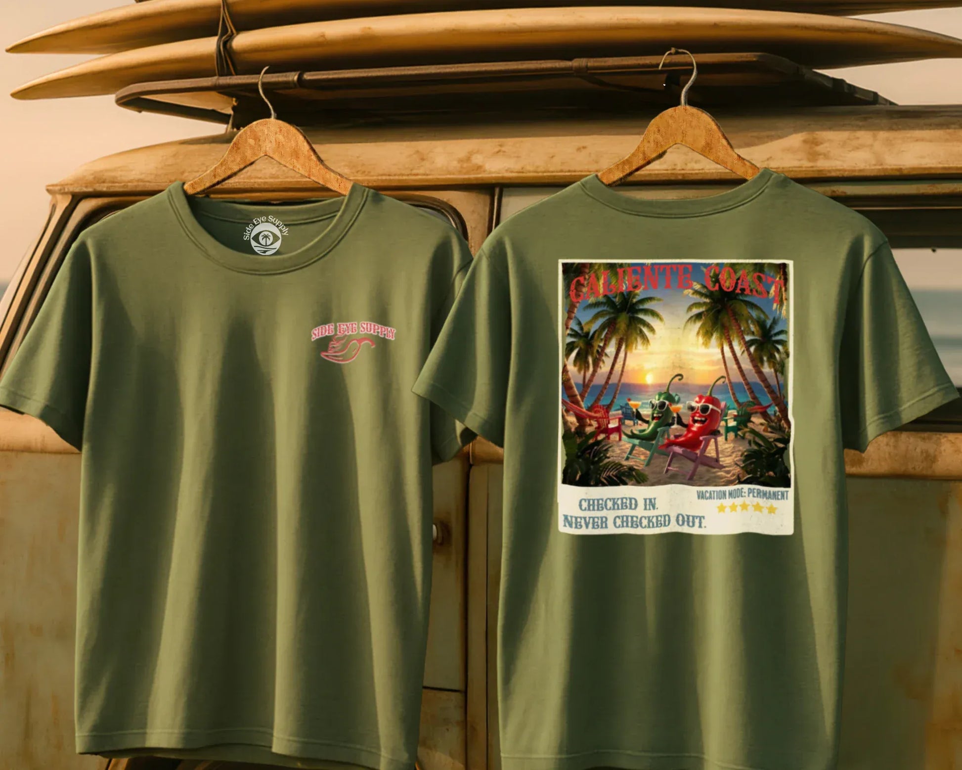 Caliente Coast Tee Military Green / S - by Side Eye Supply - Surf Beach Life Apparel