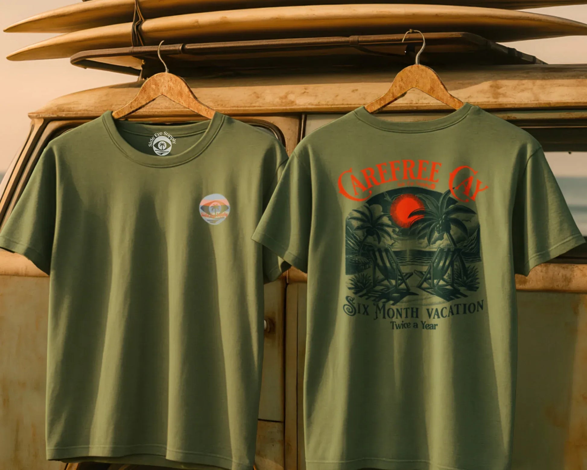 Carefree Cay Tee Military Green / S - by Side Eye Supply - Surf Beach Life Apparel