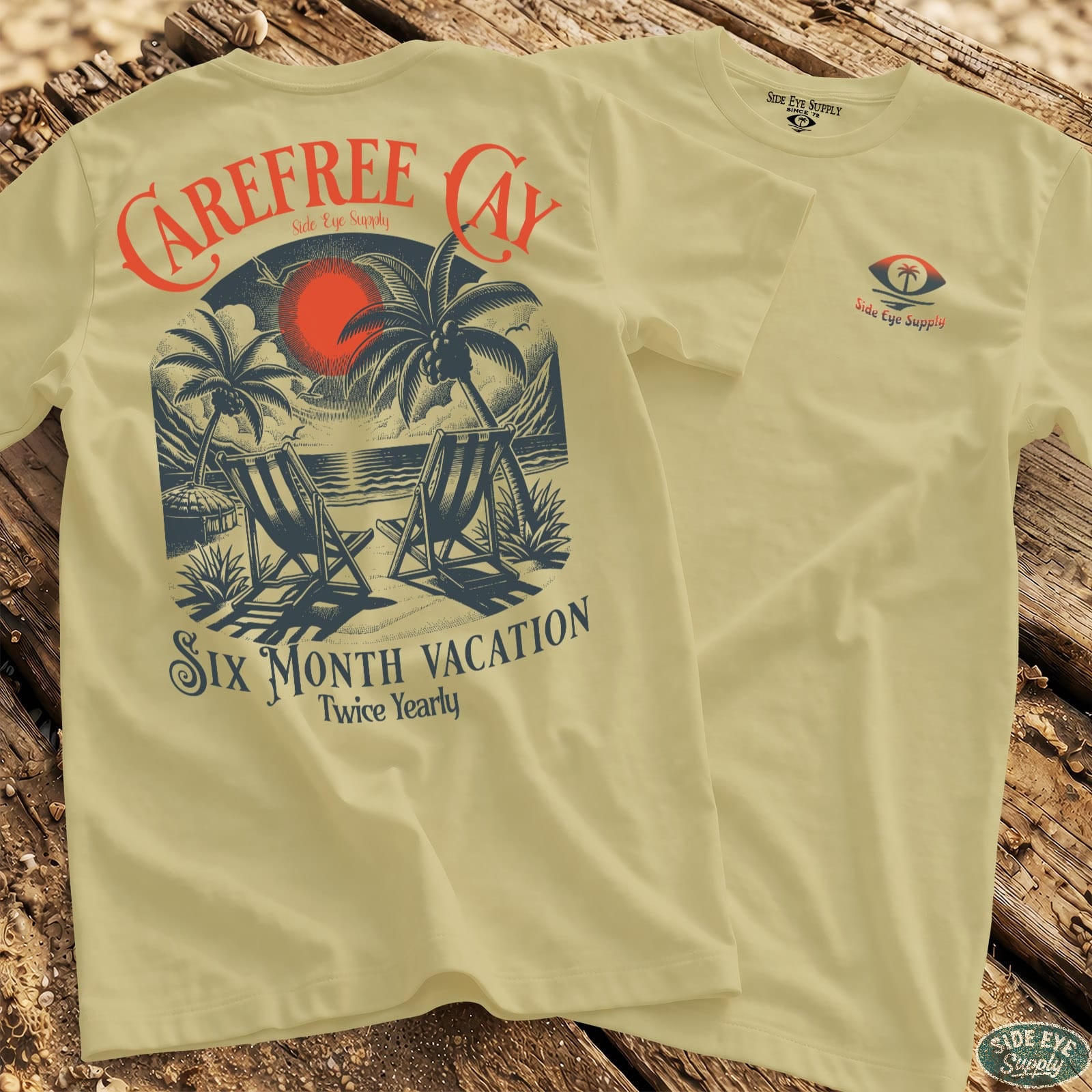 Carefree Cay Tee Cornsilk / S - by Side Eye Supply - Surf Beach Life Apparel