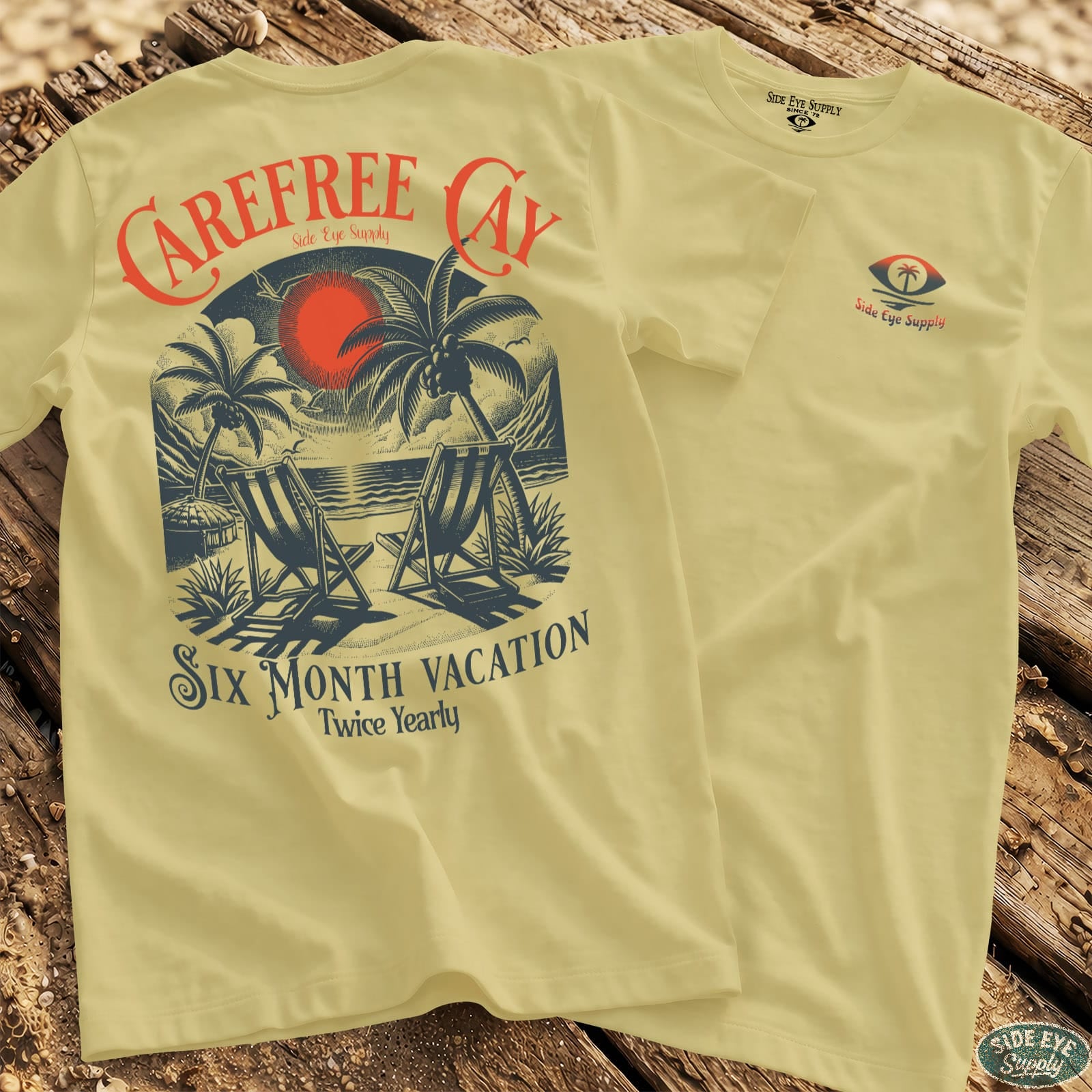 Carefree Cay Tee Cornsilk / S - by Side Eye Supply - Surf Beach Life Apparel