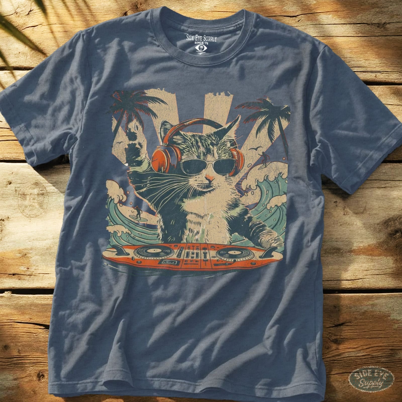 Cat Scratch Tee Heather Indigo / S - by Side Eye Supply - Surf Beach Life Apparel