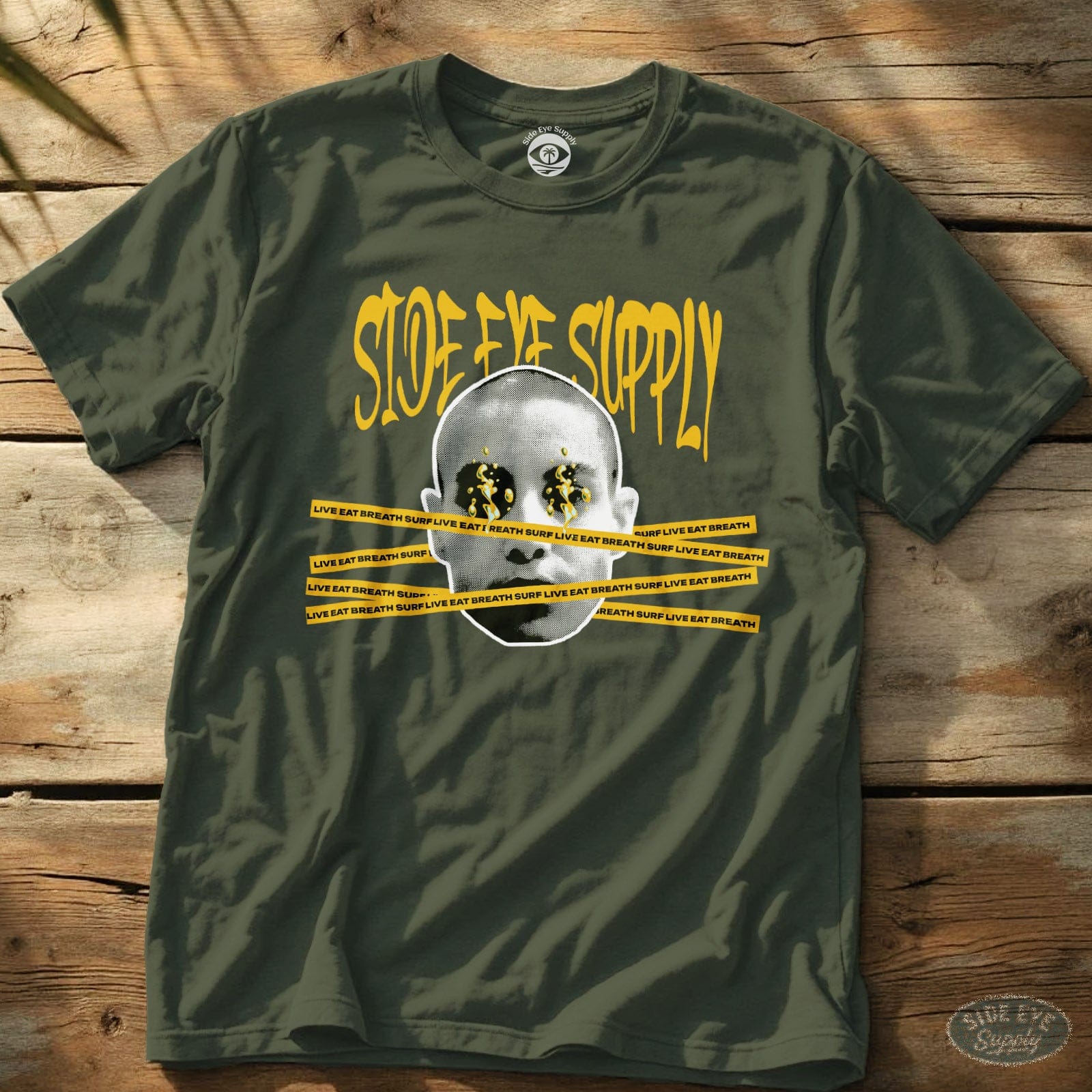 Caution Tape Tee Military Green / S - by Side Eye Supply - Surf Beach Life Apparel