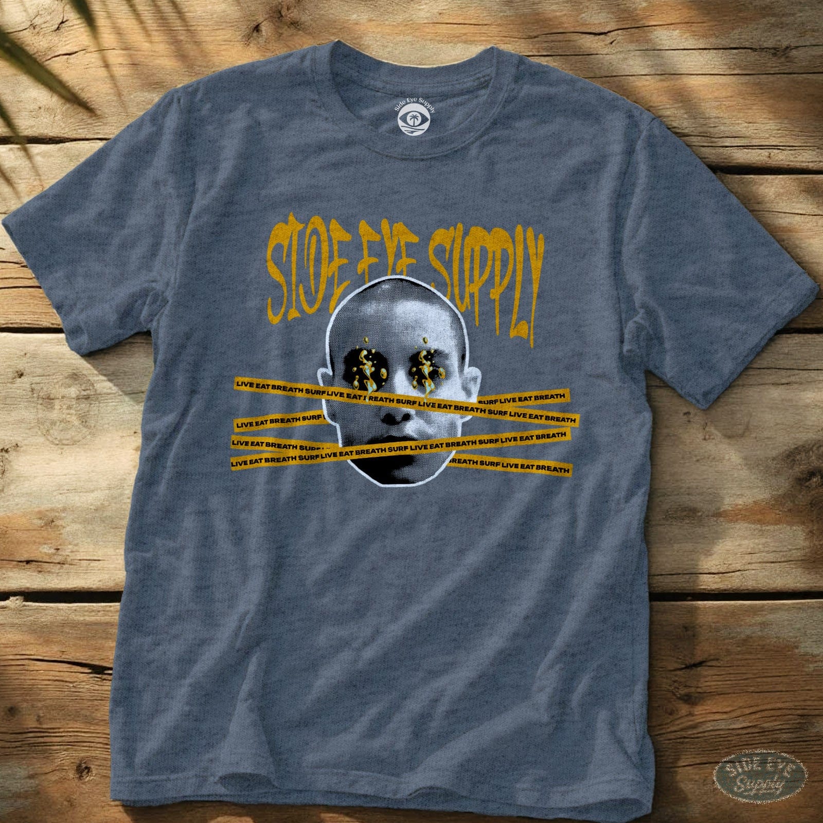 Caution Tape Tee Heather Indigo / S - by Side Eye Supply - Surf Beach Life Apparel