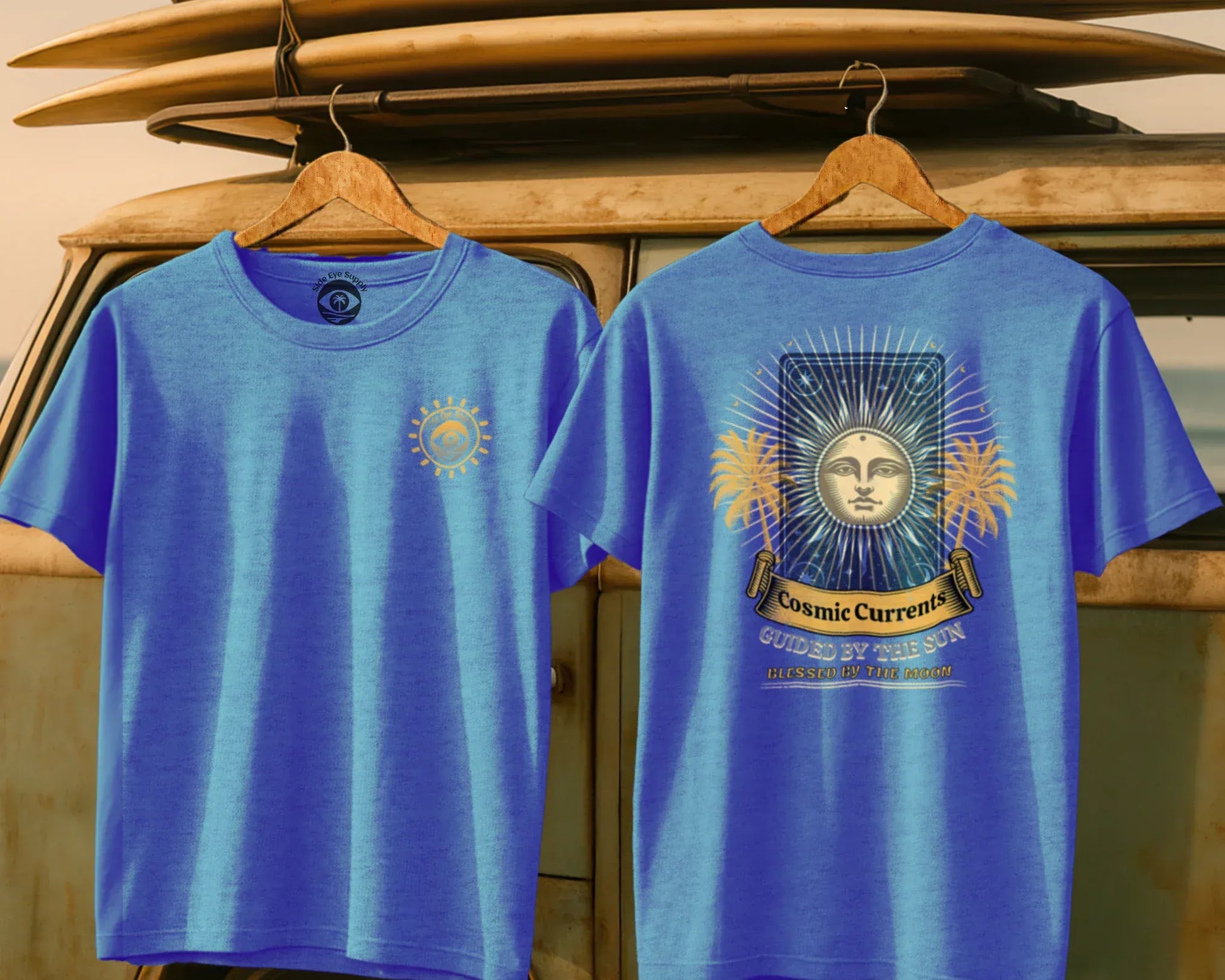 Cosmic Currents Tee Heather Royal / S - by Side Eye Supply - Surf Beach Life Apparel