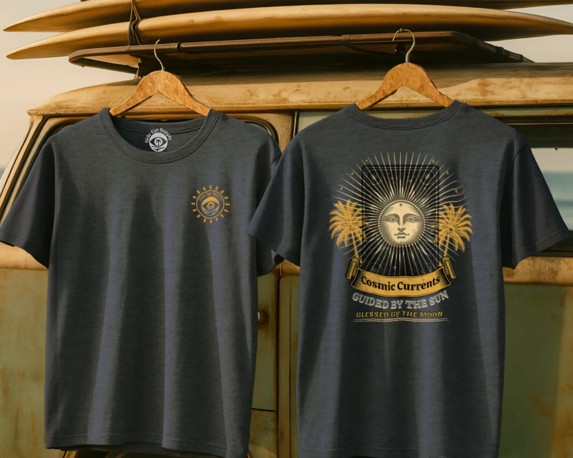 Cosmic Currents Tee Heather Indigo / S - by Side Eye Supply - Surf Beach Life Apparel