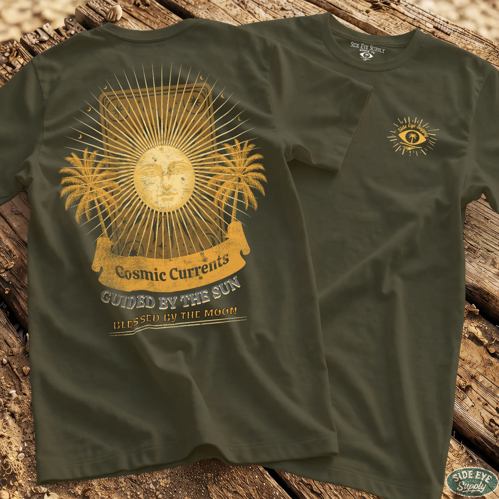 Cosmic Currents Tee Military Green / S - by Side Eye Supply - Surf Beach Life Apparel