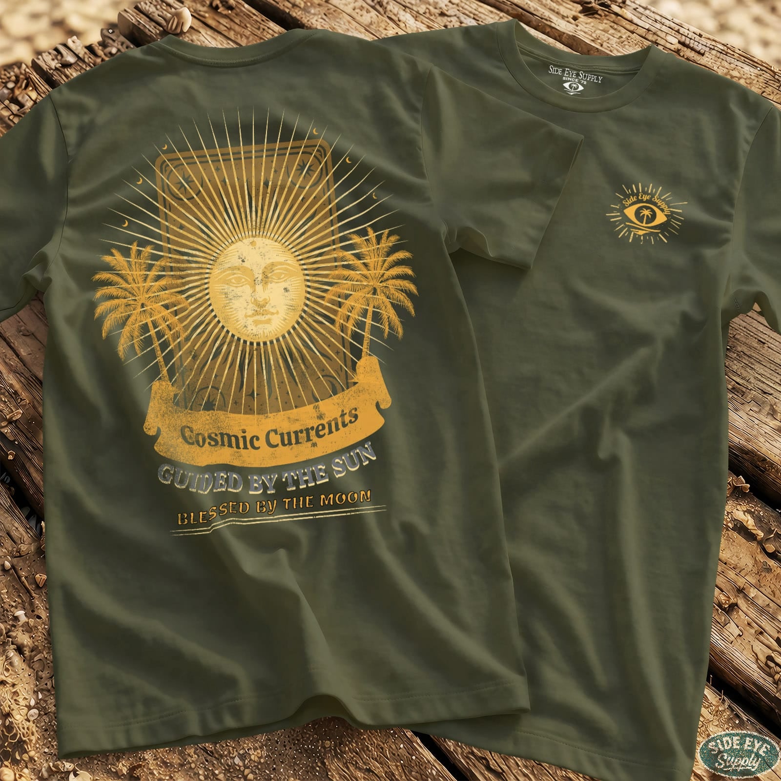 Cosmic Currents Tee Military Green / S - by Side Eye Supply - Surf Beach Life Apparel