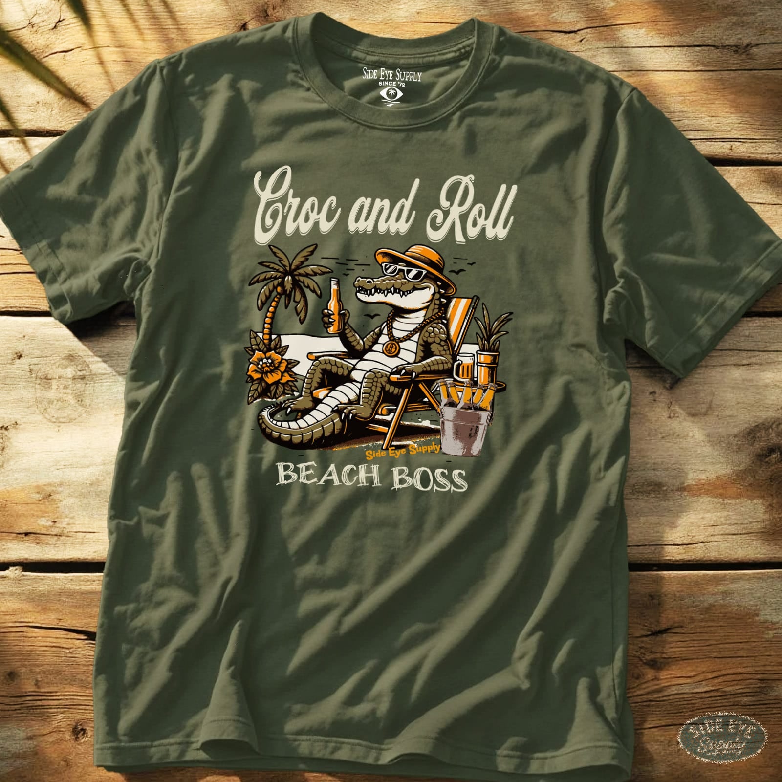 Croc and Roll Tee Military Green / S - by Side Eye Supply - Surf Beach Life Apparel