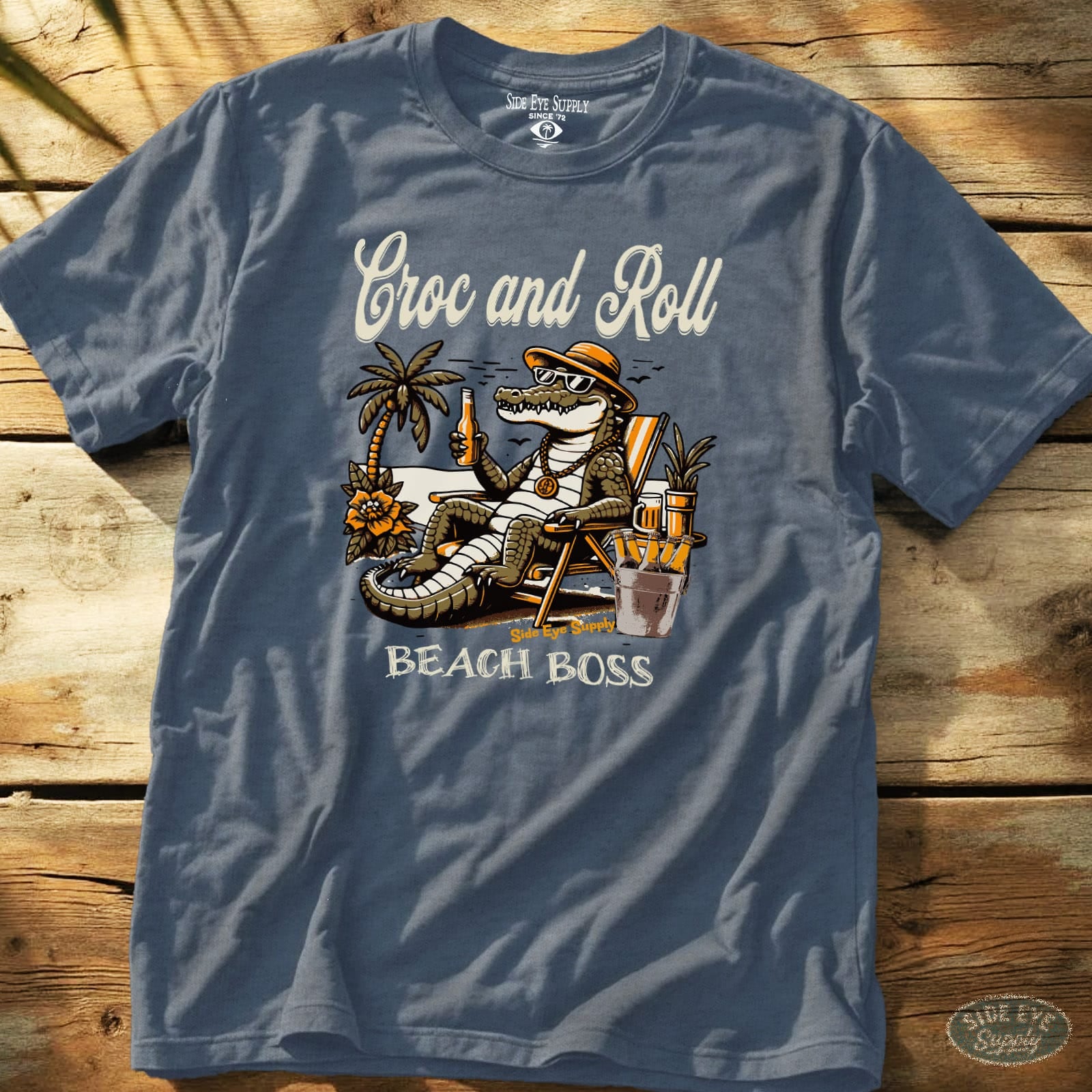 Croc and Roll Tee Heather Indigo / S - by Side Eye Supply - Surf Beach Life Apparel