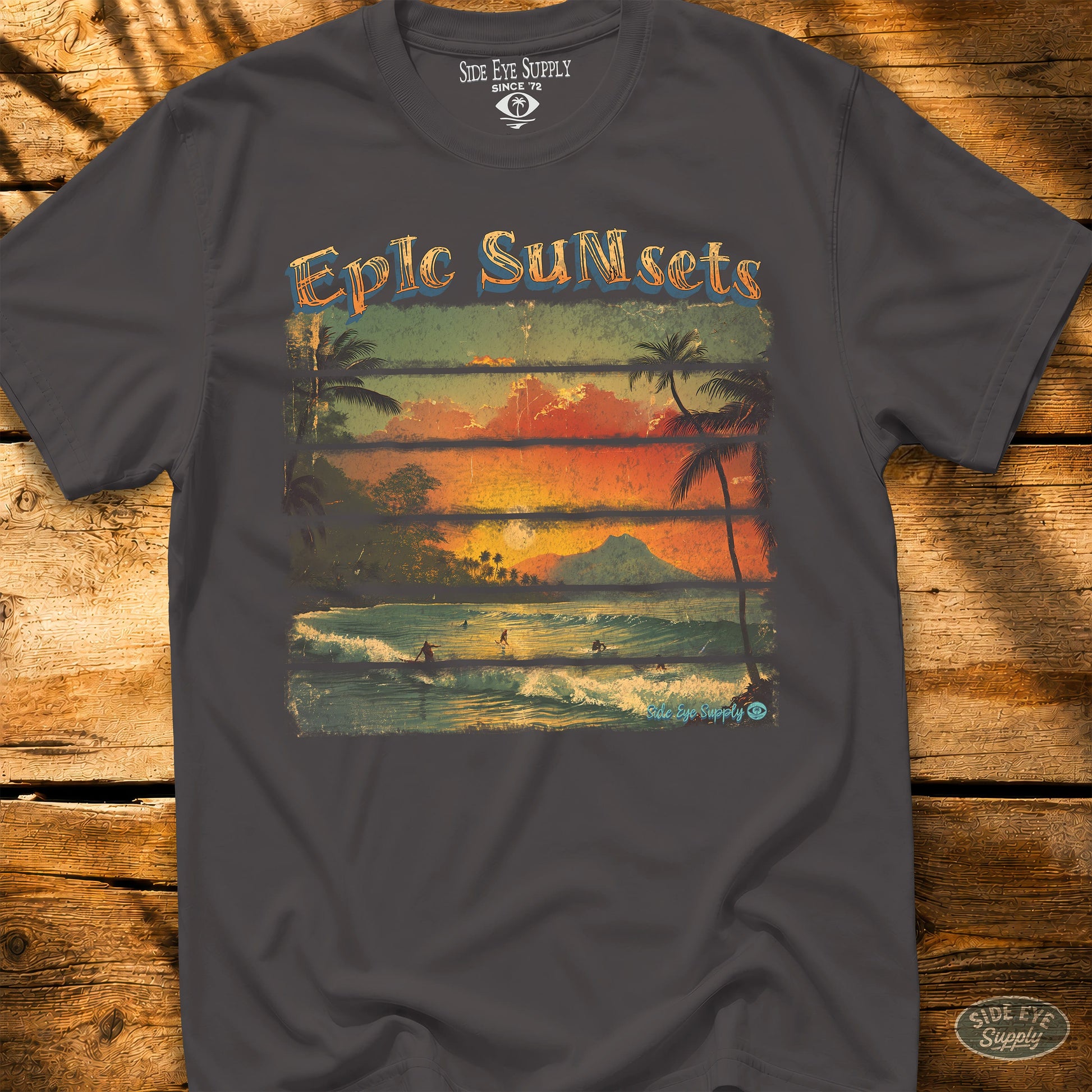 Epic Sunsets Tee Charcoal / S - by Side Eye Supply - Surf Beach Life Apparel