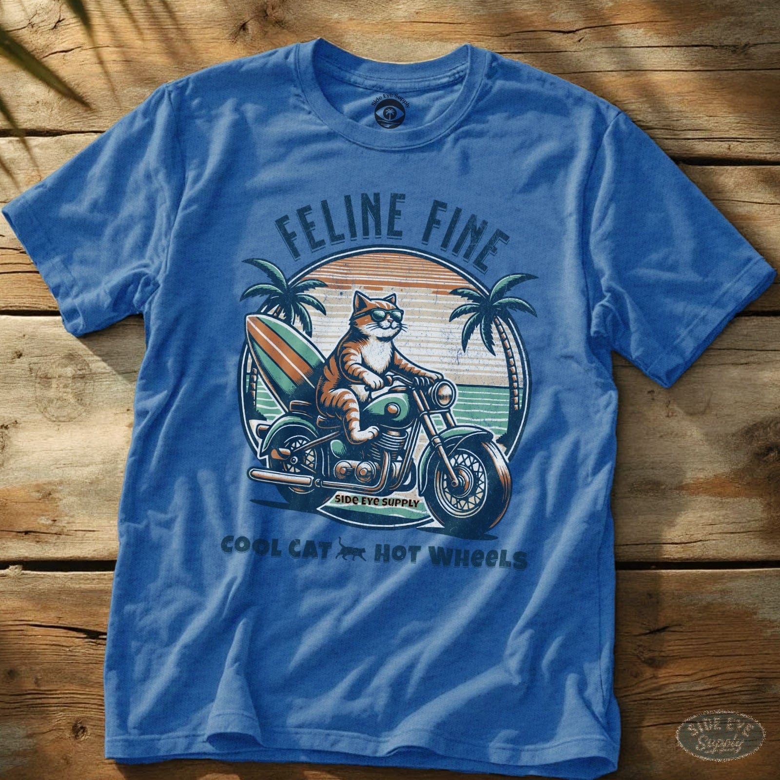 Feline Fine Tee Heather Royal / S - by Side Eye Supply - Surf Beach Life Apparel