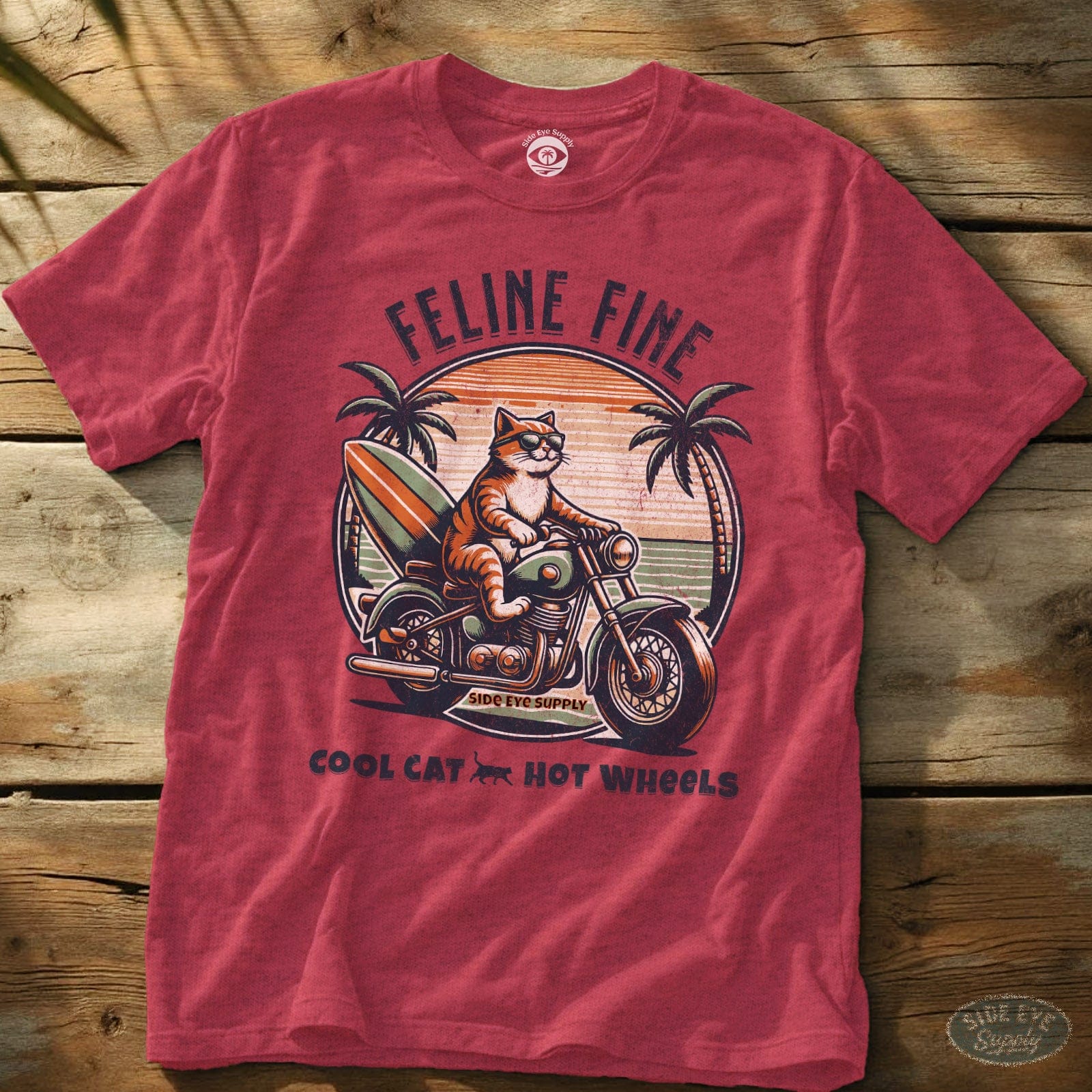 Feline Fine Tee Heather Red / S - by Side Eye Supply - Surf Beach Life Apparel