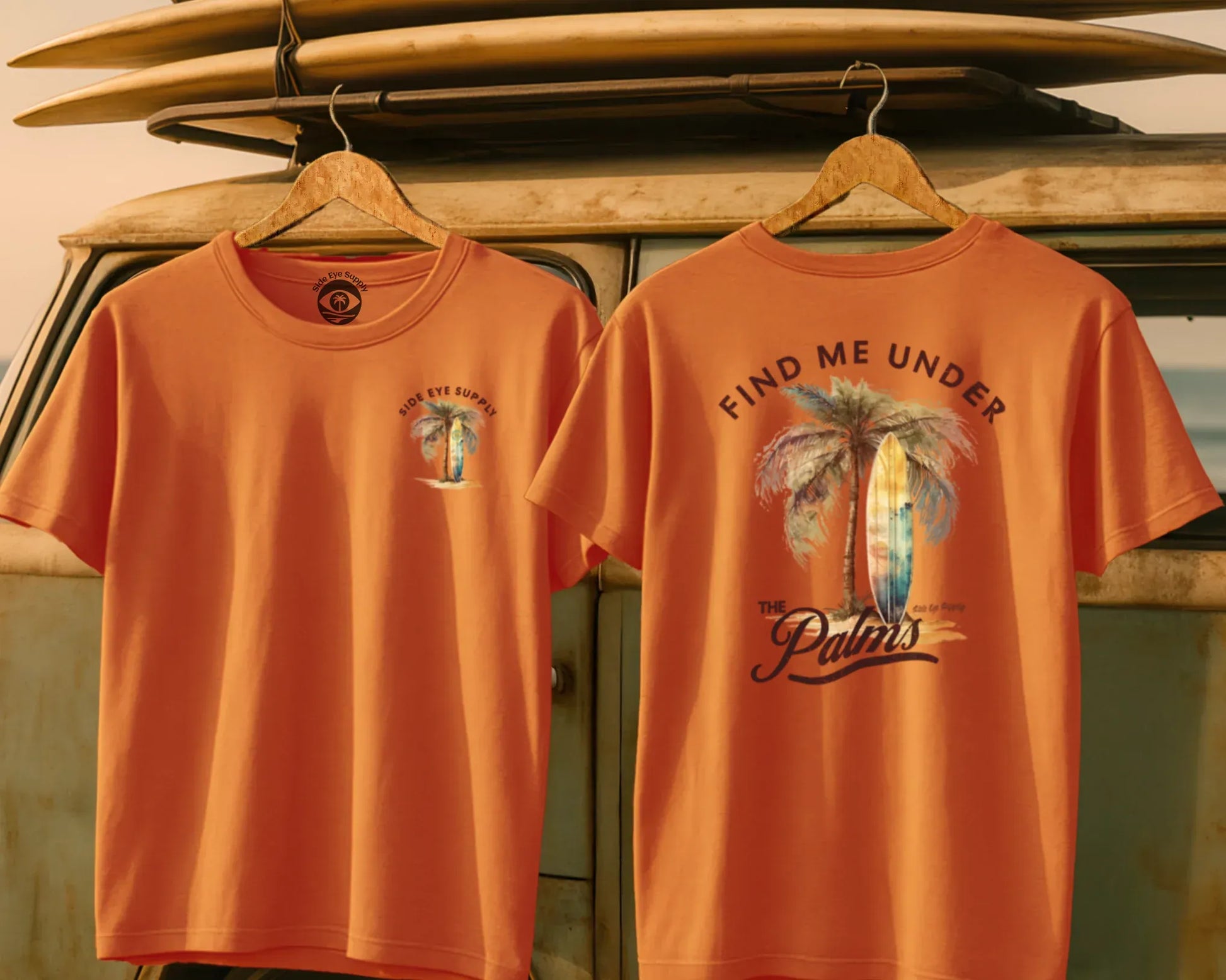 Find me Under the Palms Tee Orange / S - by Side Eye Supply - Surf Beach Life Apparel