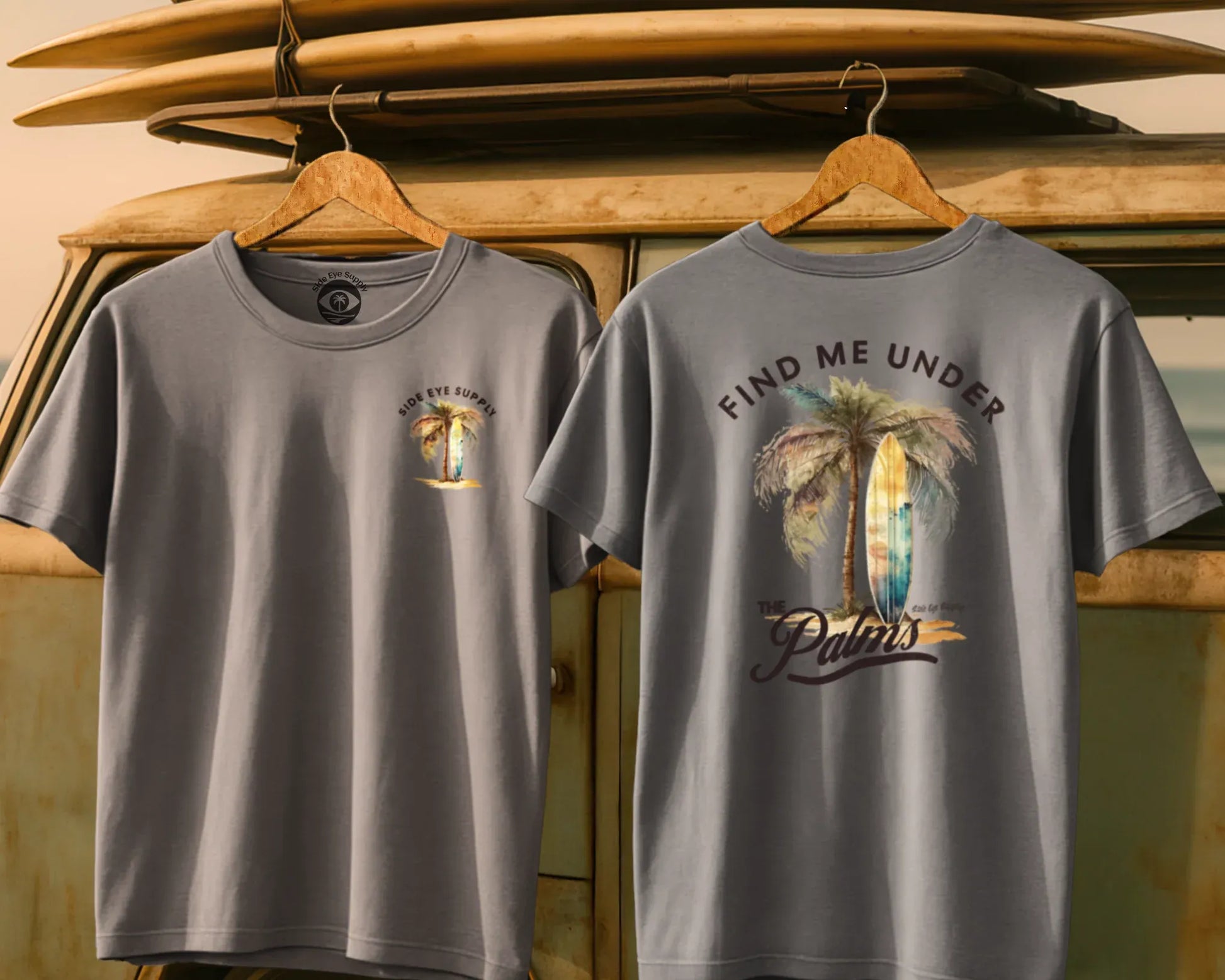 Find me Under the Palms Tee Ice Grey / S - by Side Eye Supply - Surf Beach Life Apparel