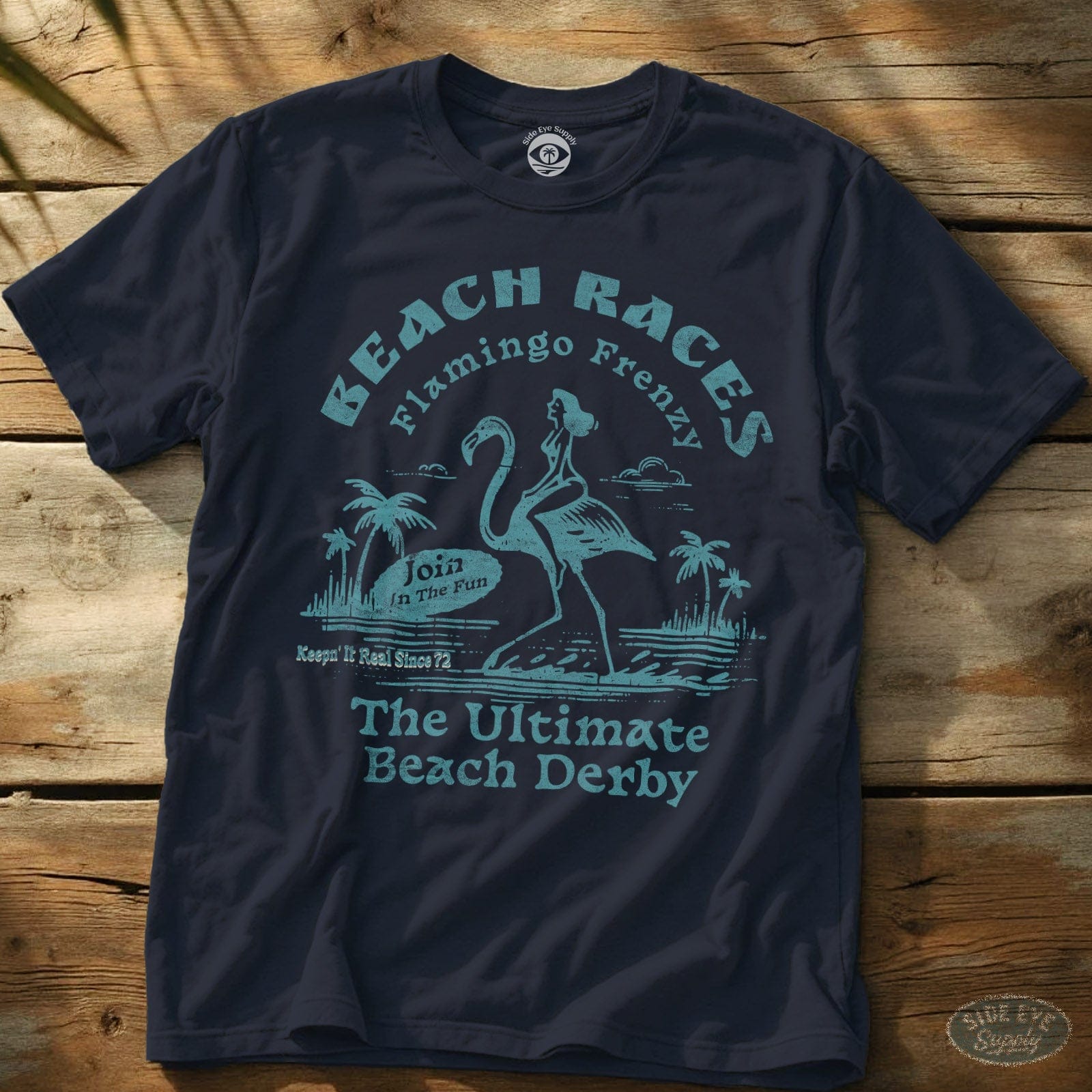 Flamingo Frenzy Tee Navy / S - by Side Eye Supply - Surf Beach Life Apparel