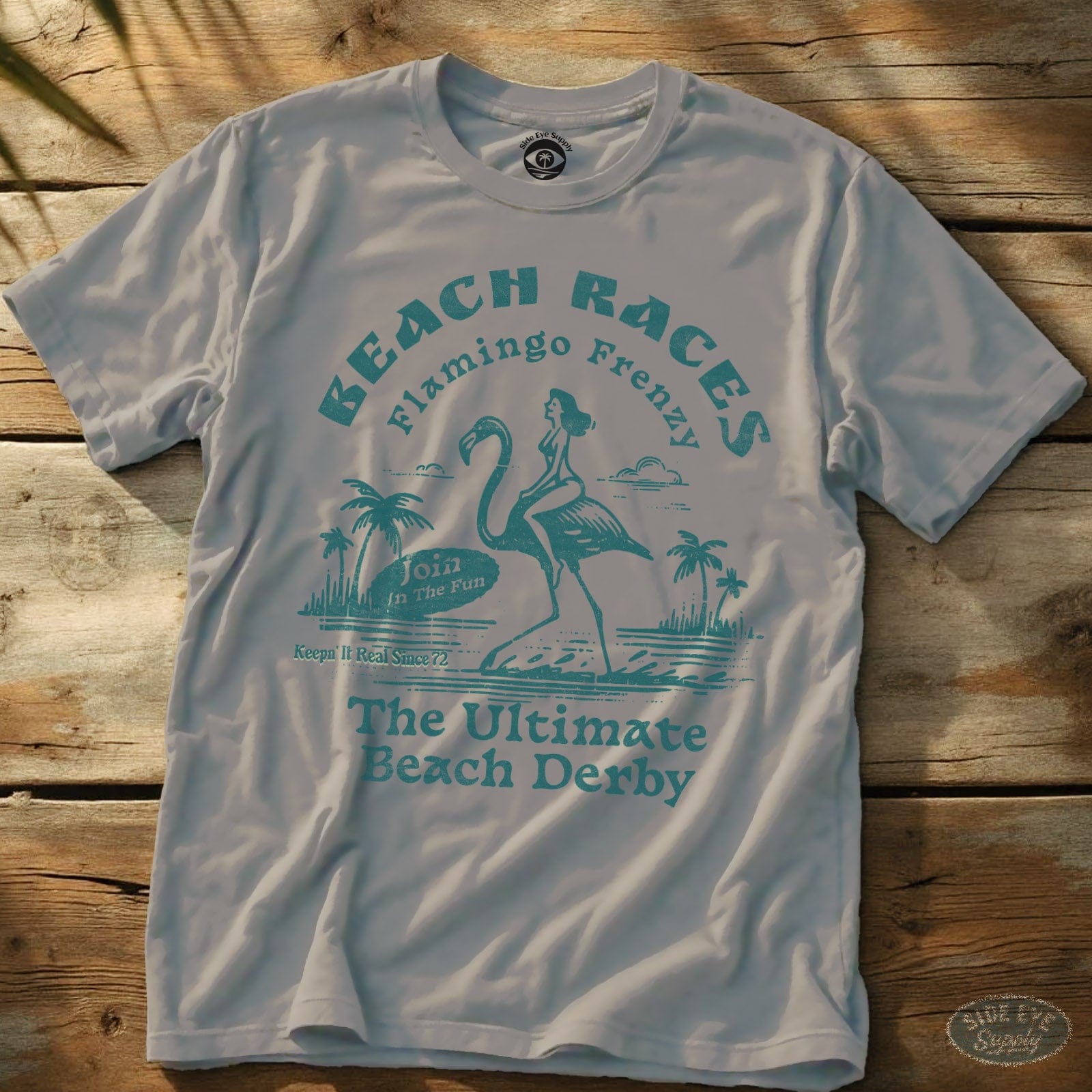 Flamingo Frenzy Tee Ice Grey / S - by Side Eye Supply - Surf Beach Life Apparel
