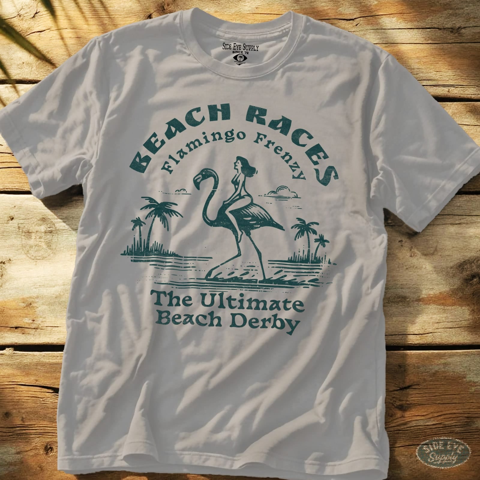 Flamingo Frenzy Tee Ice Grey / S - by Side Eye Supply - Surf Beach Life Apparel