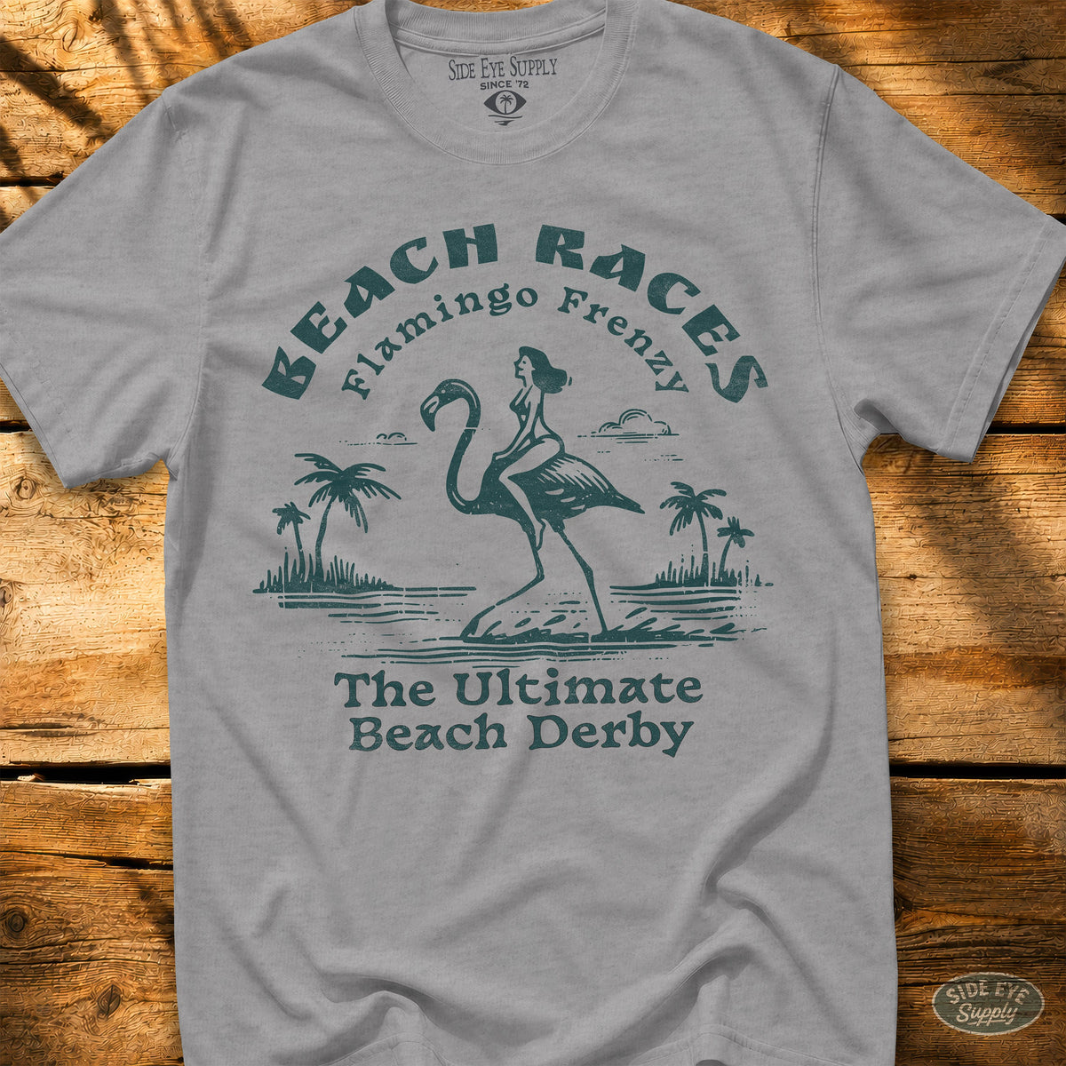 Flamingo Frenzy Tee Sport Grey / S - by Side Eye Supply - Surf Beach Life Apparel