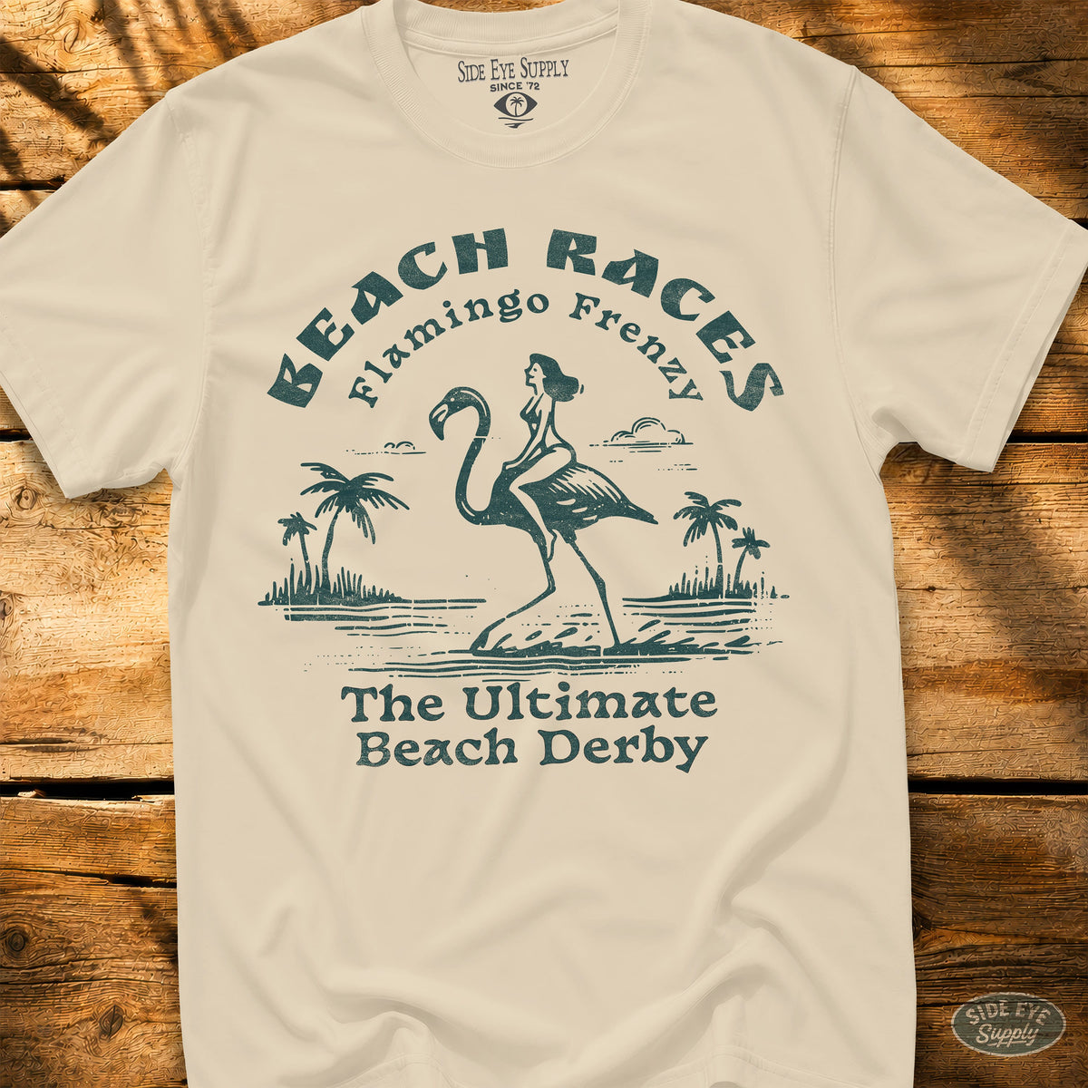 Flamingo Frenzy Tee Natural / S - by Side Eye Supply - Surf Beach Life Apparel