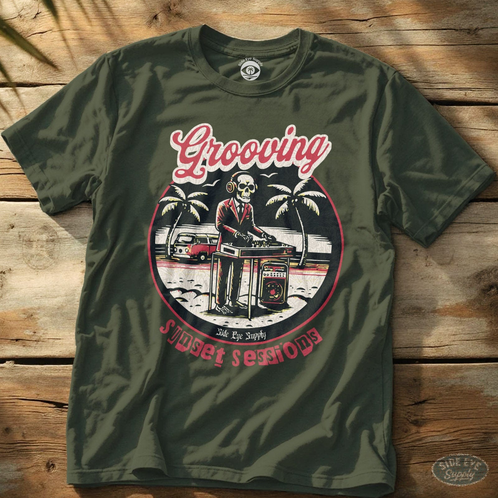 Grooving - Retro Red Tee Military Green / S - by Side Eye Supply - Surf Beach Life Apparel